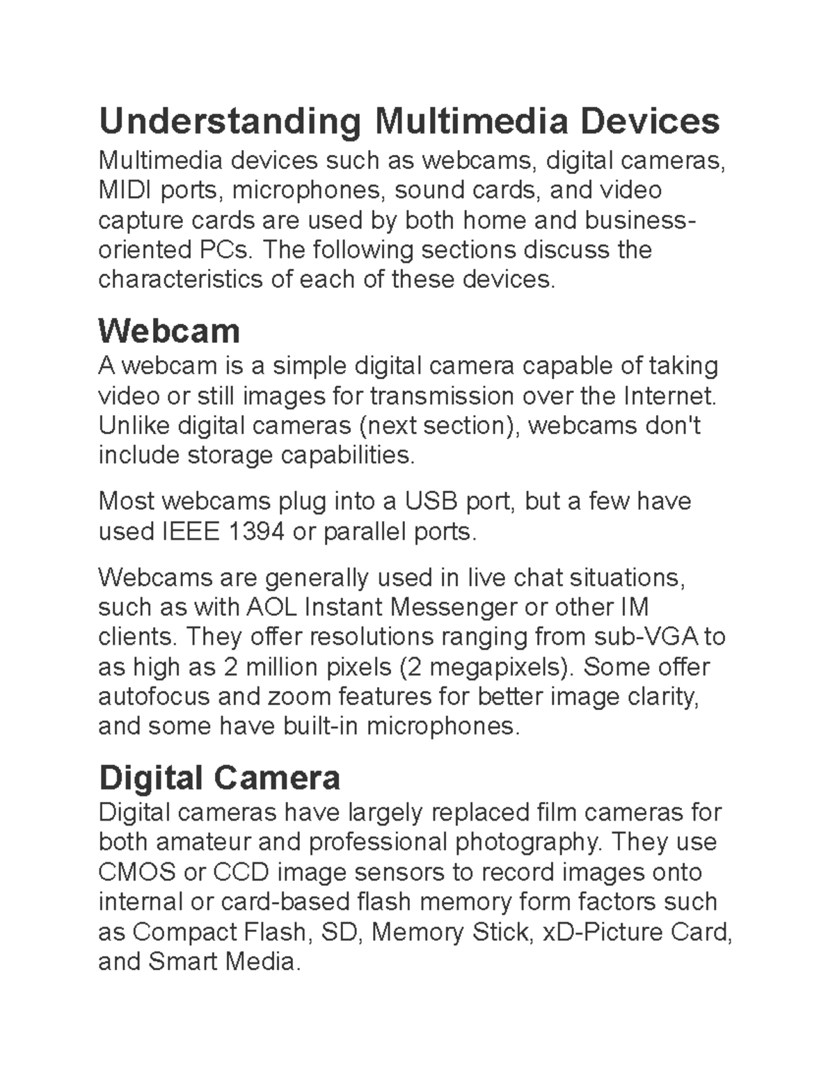 Multimedia Devices Lecture note Understanding Multimedia Devices Multimedia devices such as