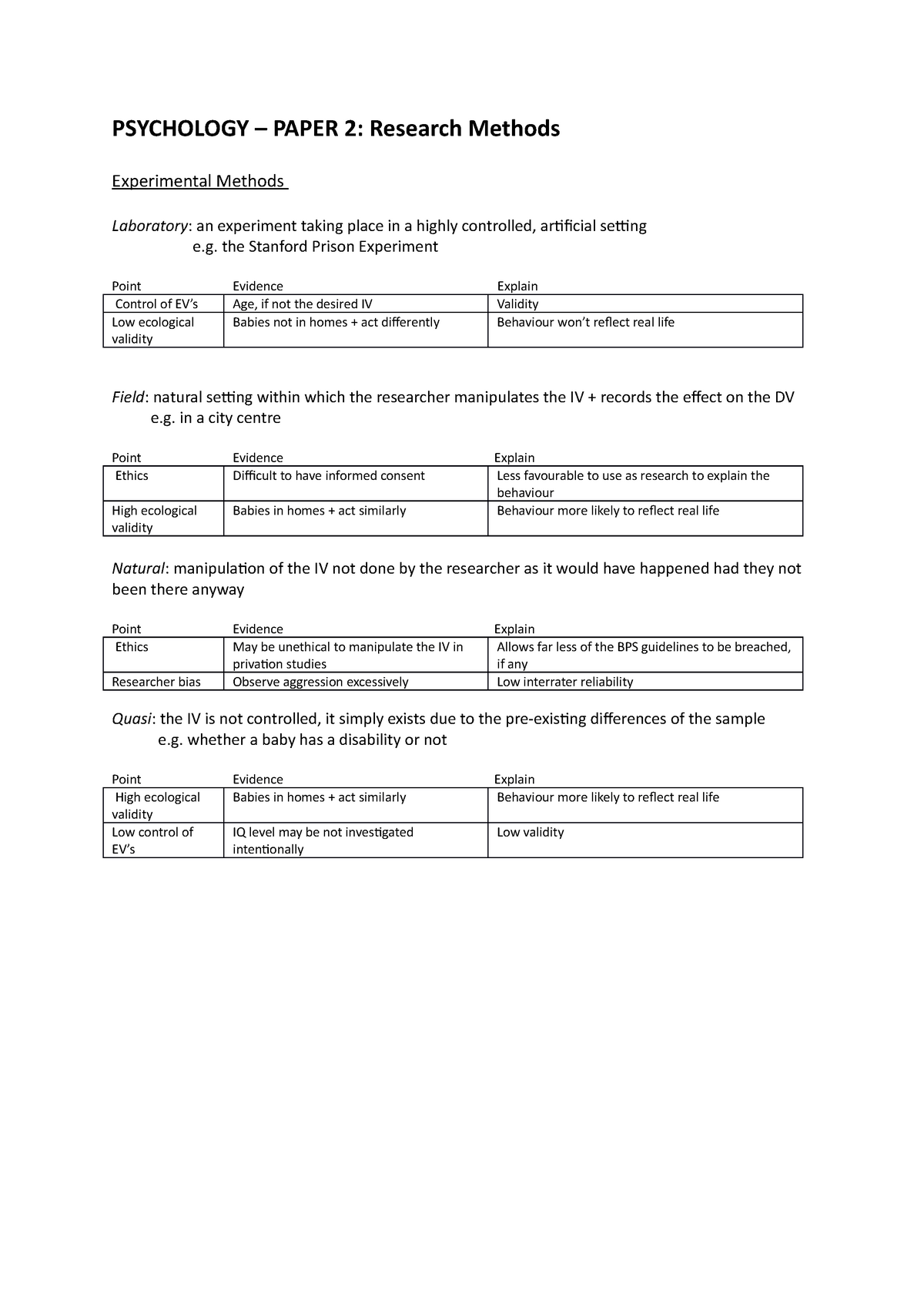 a level psychology research methods past paper