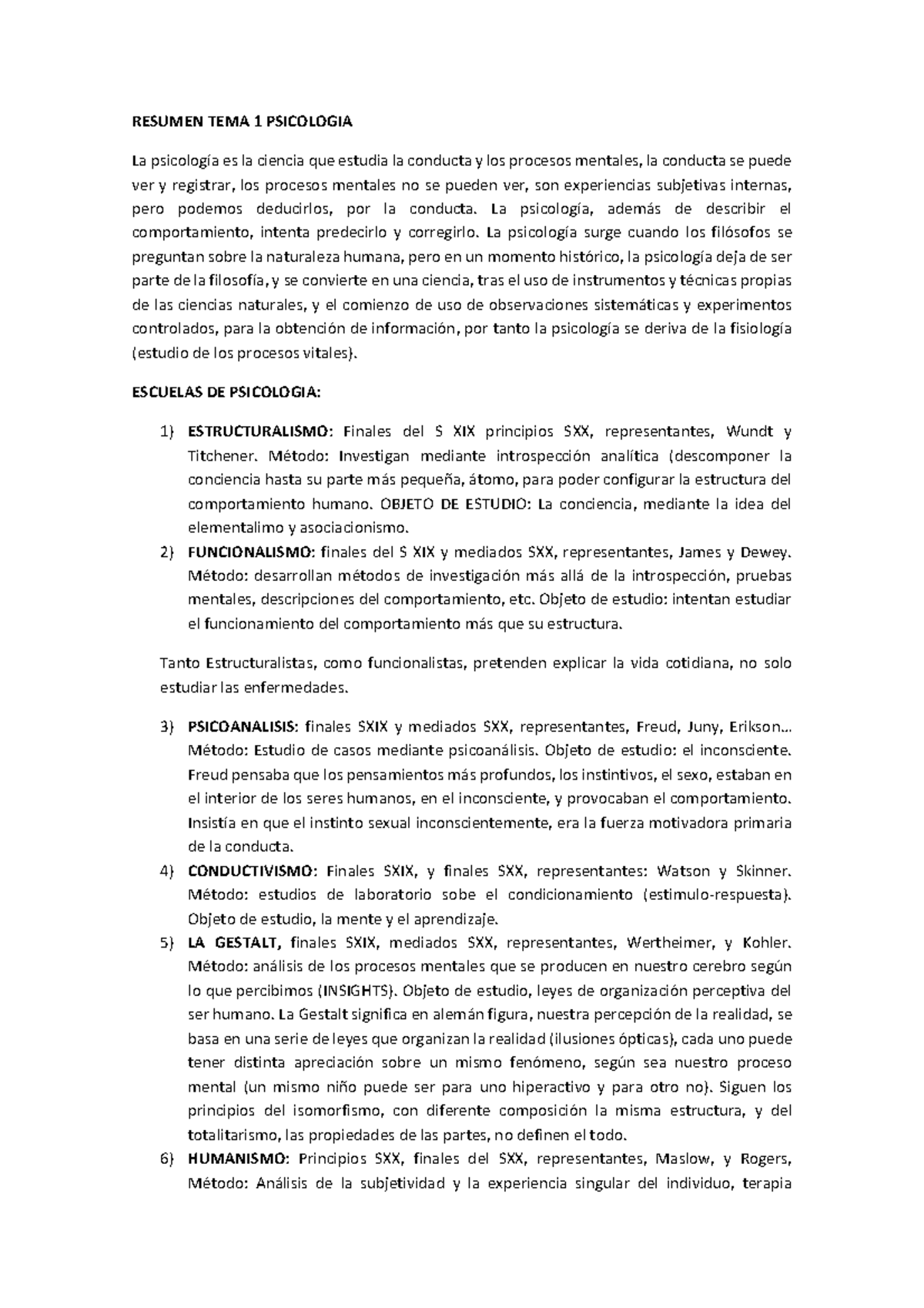 Resumen TEMA 1 Psicologia - RESUMEN TEMA 1 PSICOLOGIA La es la ciencia ...