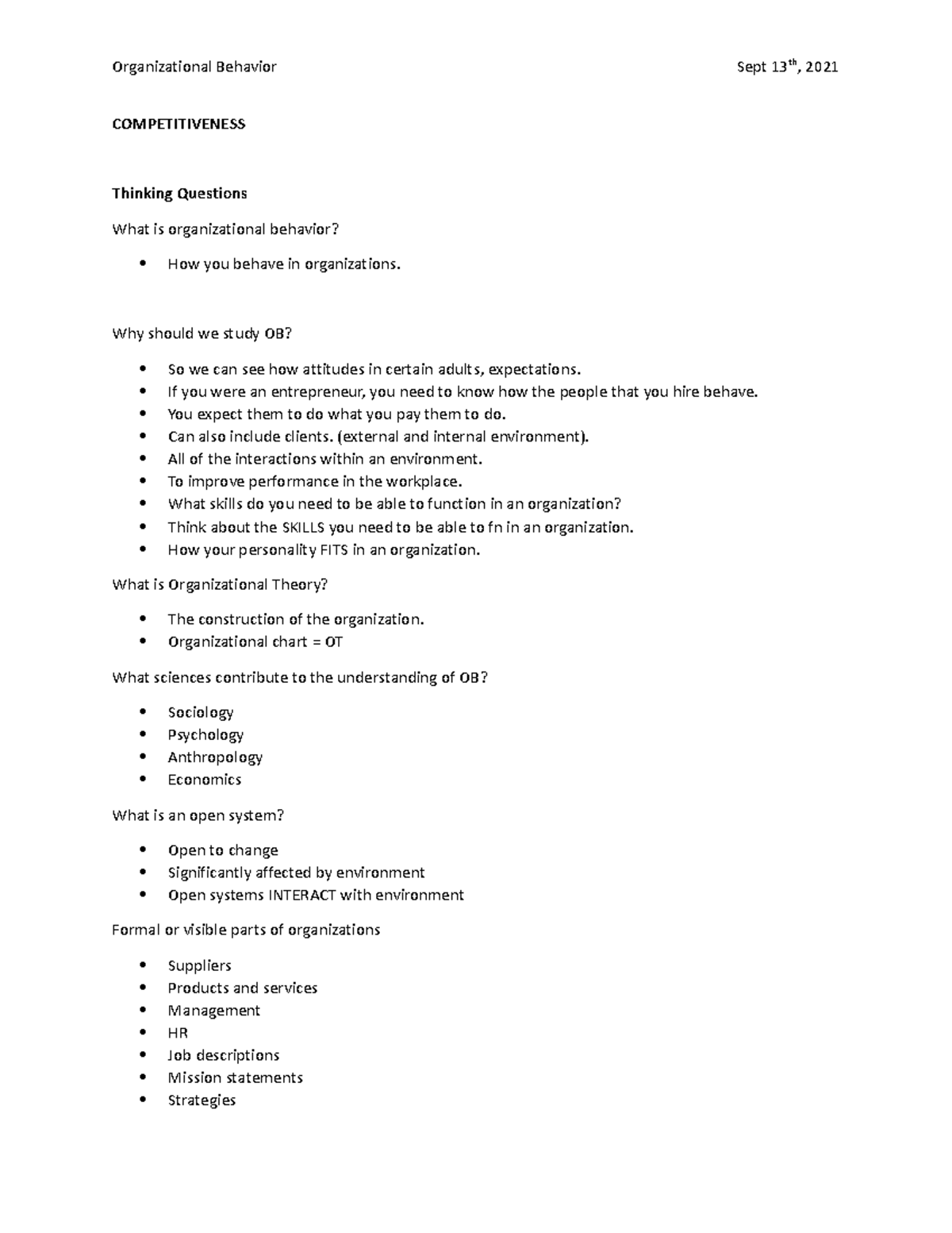 BUSI3310 Class 1 Sept 13th - COMPETITIVENESS Thinking Questions What is ...