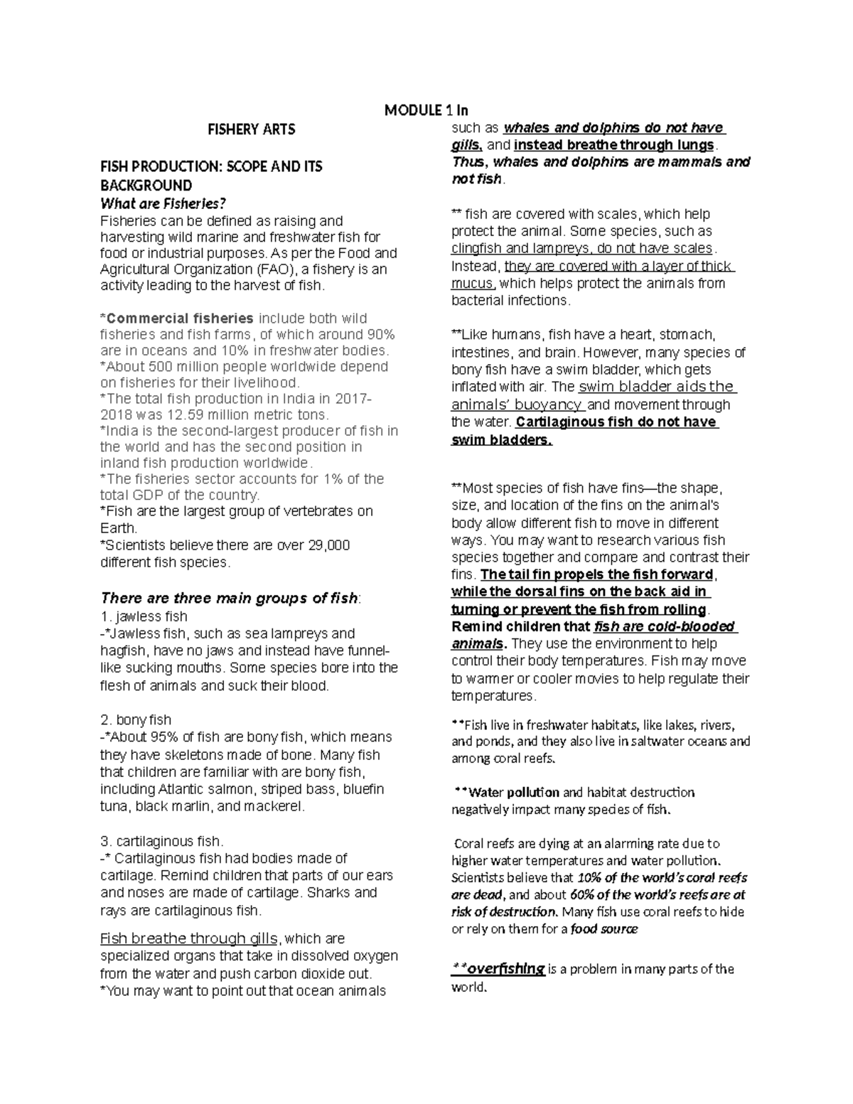 Module-1 - fisheries - MODULE 1 in FISHERY ARTS FISH PRODUCTION: SCOPE ...