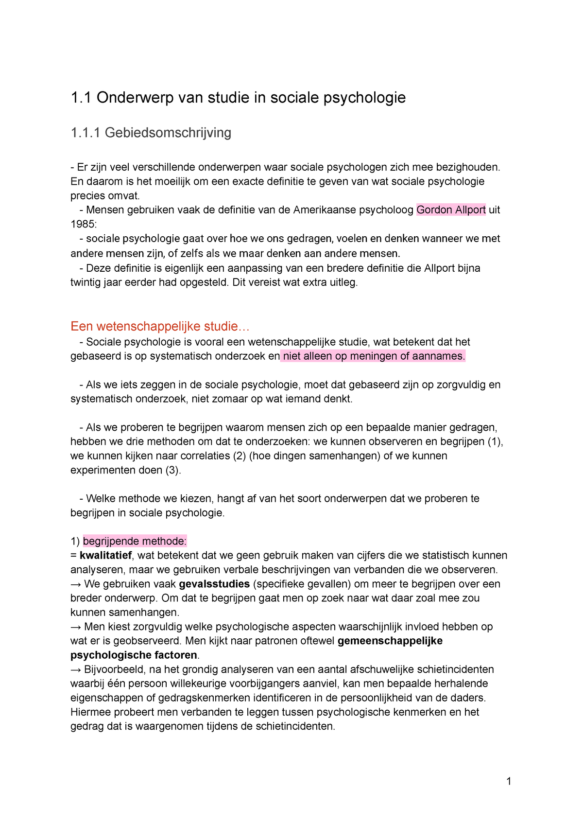 Hoofdstuk 1: Kennismaking Met De Sociale Psychologie - 1 Onderwerp Van ...