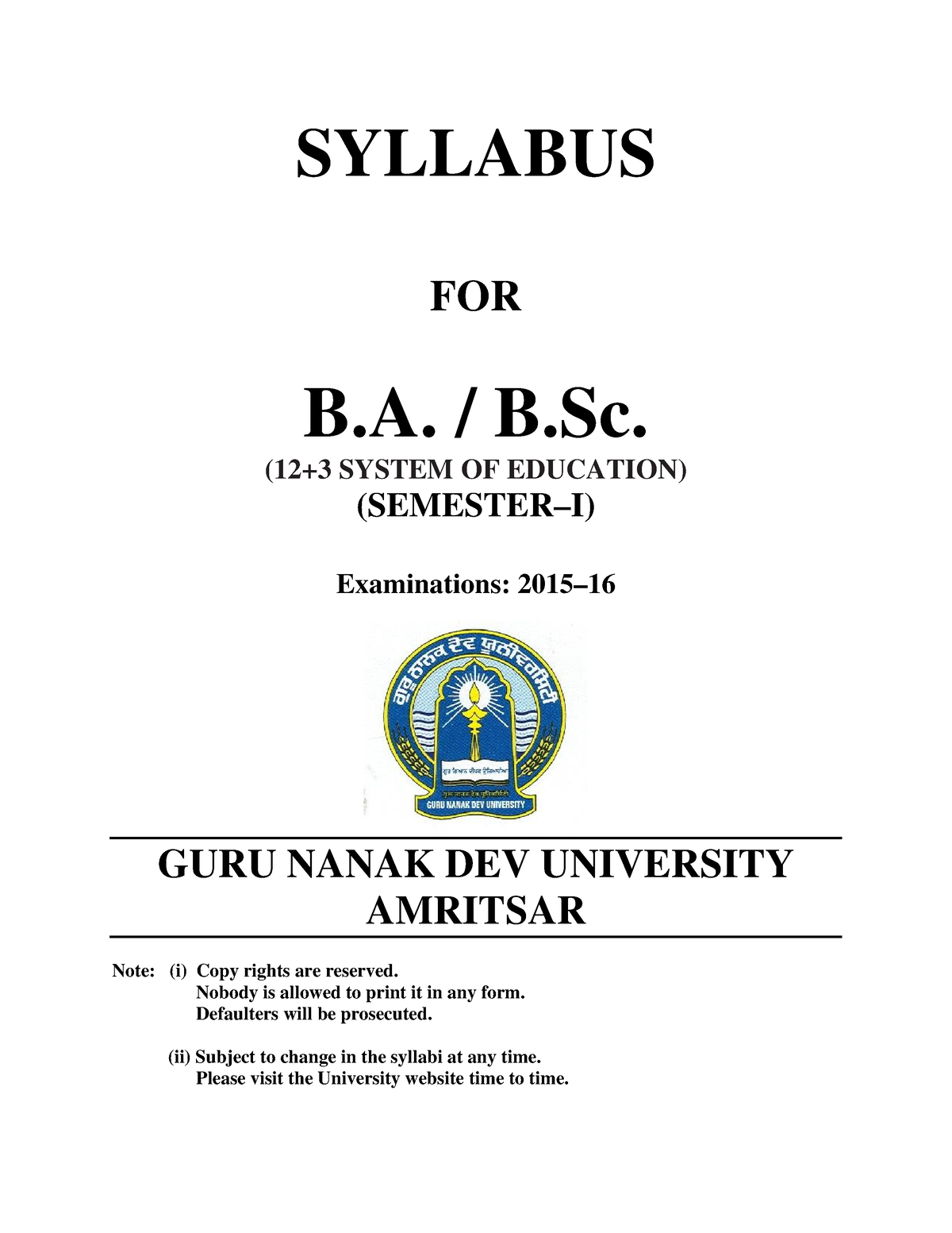 BA BSC Semester I - Practical BCA Ka - SYLLABUS FOR B. / B. (12+3 ...