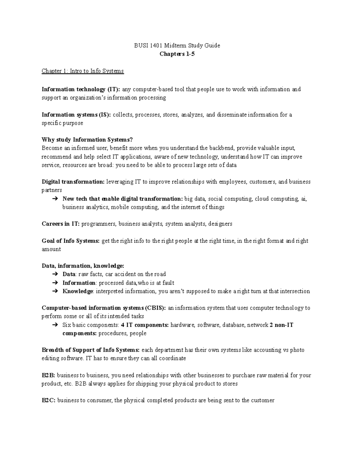 BUSI 1401 Midterm Study Guide - BUSI 1401 Midterm Study Guide Chapters ...