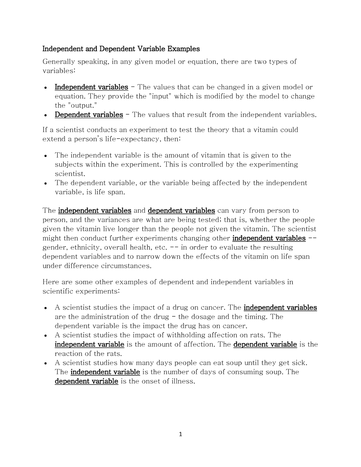 Examples Independent And Dependent Variable