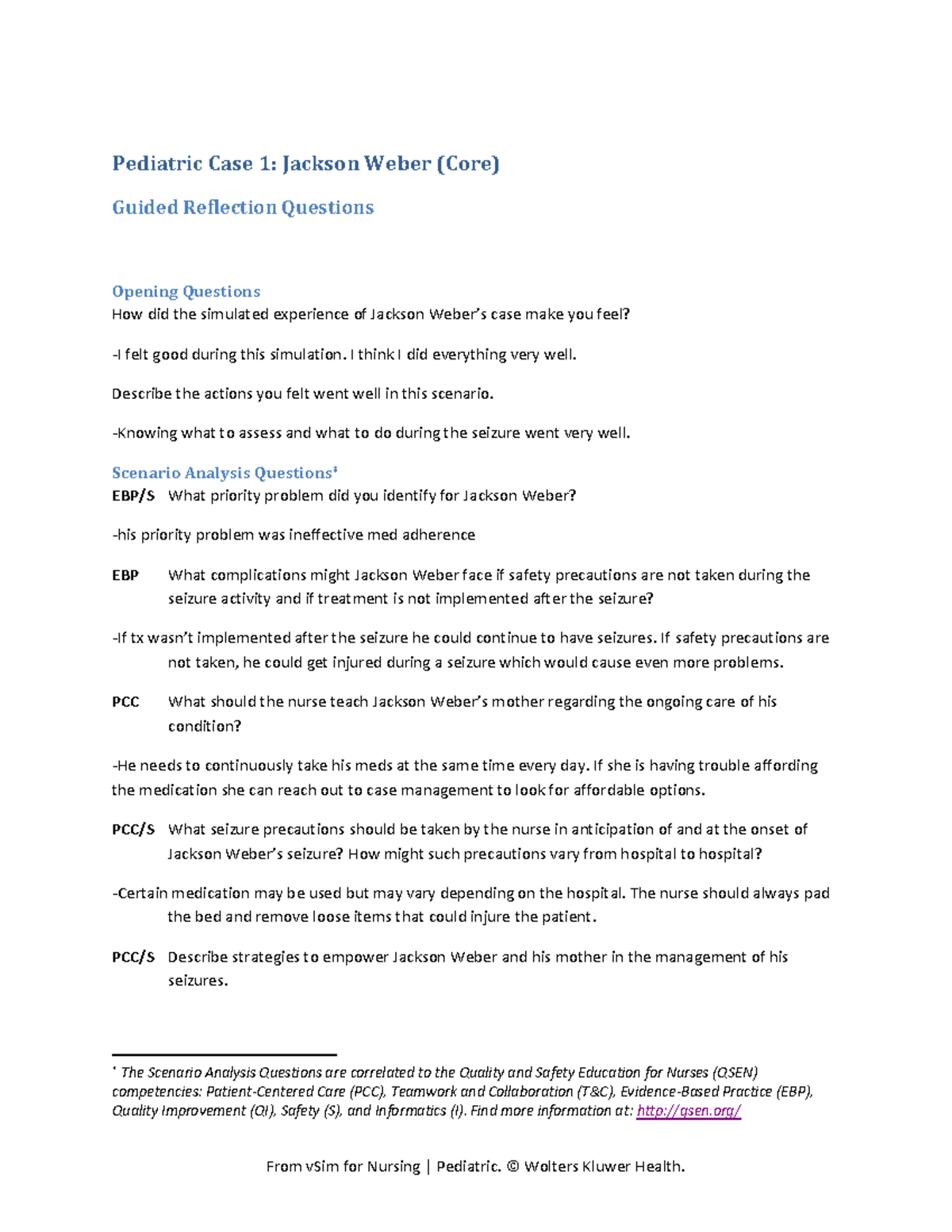guided reflection - From vSim for Nursing | Pediatric. © Wolters Kluwer ...