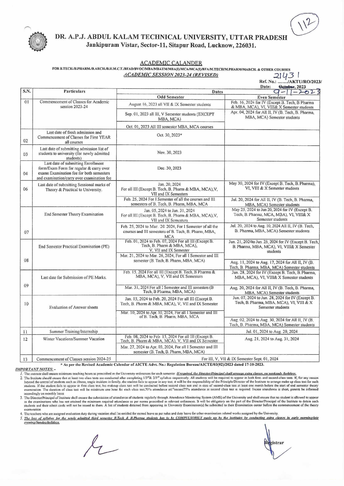 2023-24-academic-calendar-b-tech-cse-2nd-year-studocu