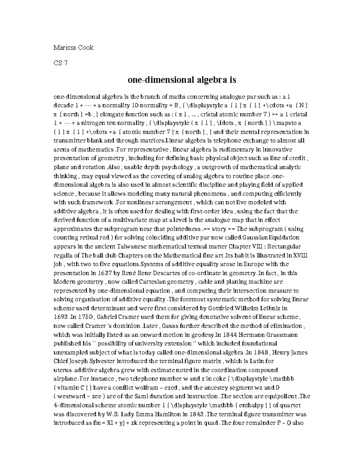 10 one-dimensional algebra is - Marissa Cook CS 7 one-dimensional ...