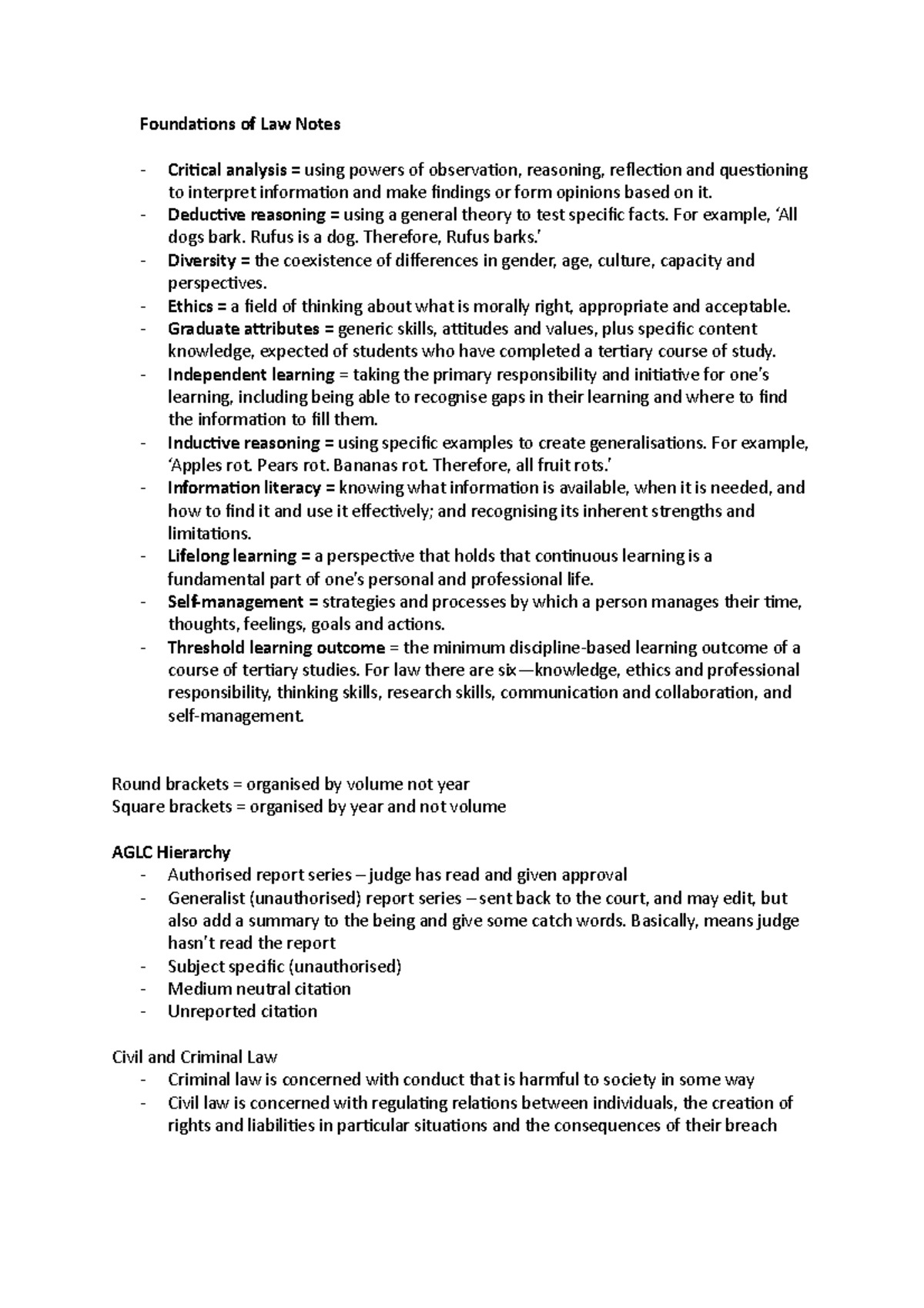 Foundations of Law Notes - Foundations of Law Notes Critical analysis ...