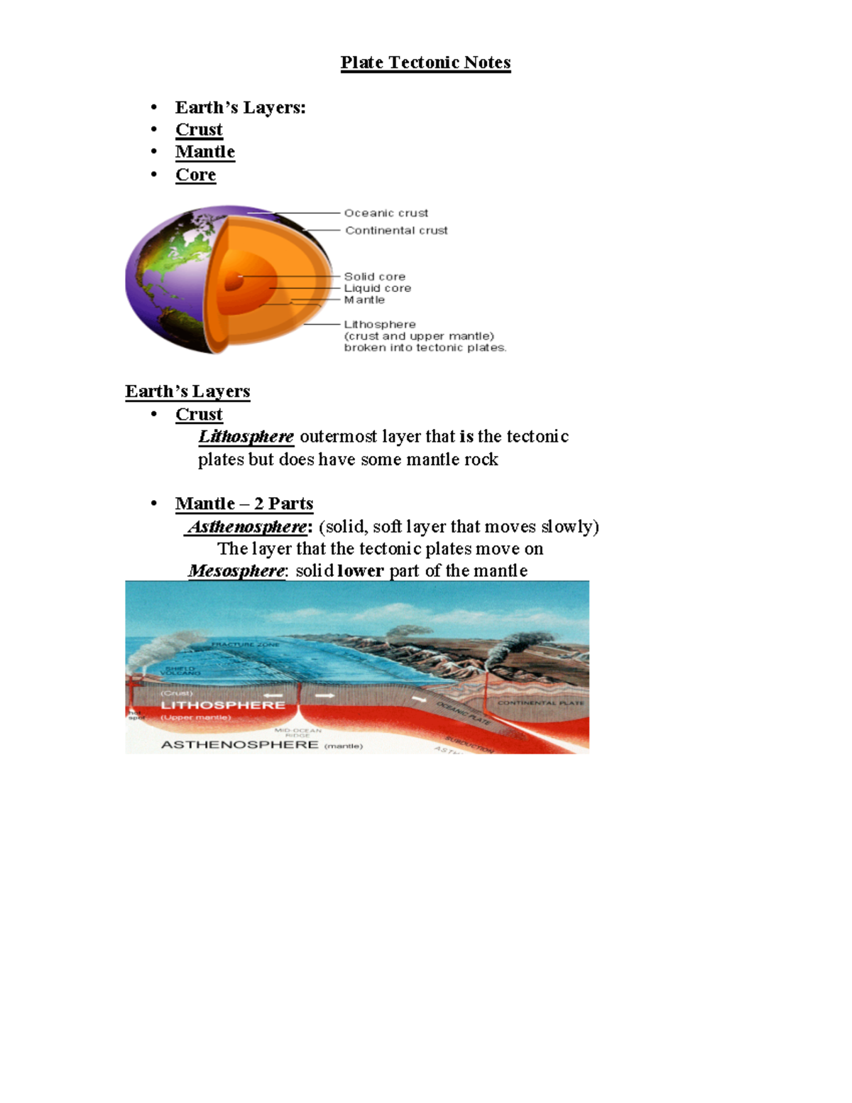 Plate Tectonic Notes World Geography Plate Tectonic Notes Earth’s