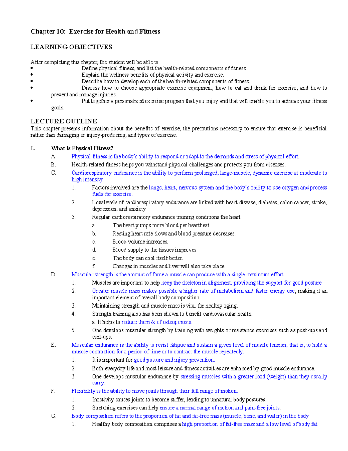 Chapter 10 Lecture notes 10 Chapter 10 Exercise for Health and