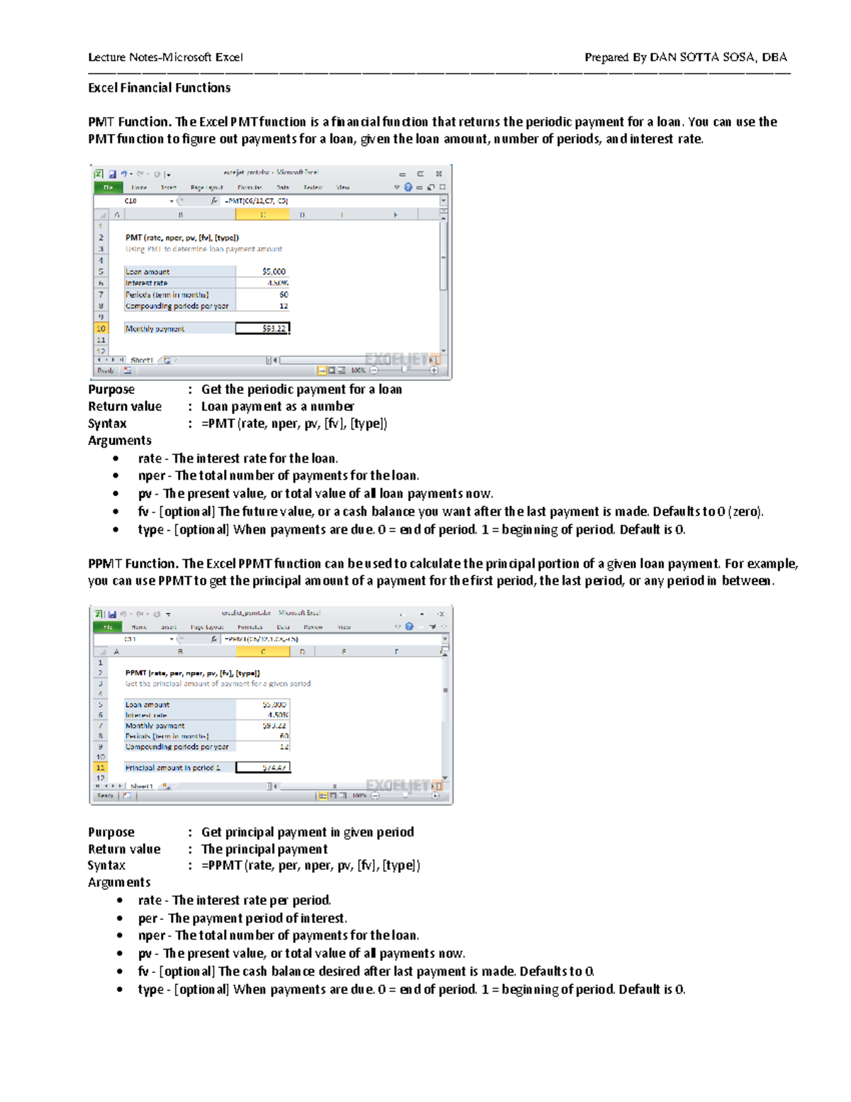 Lecture Notes-Financial Functions - Excel Financial Functions PMT ...
