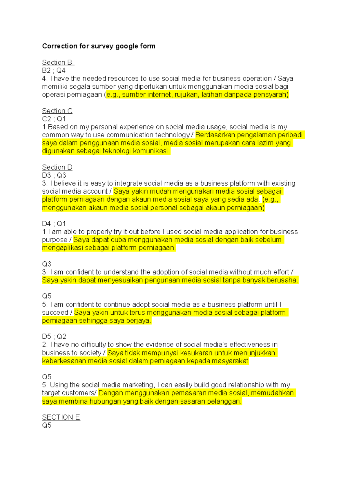 Correction for survey google form - Correction for survey google form ...