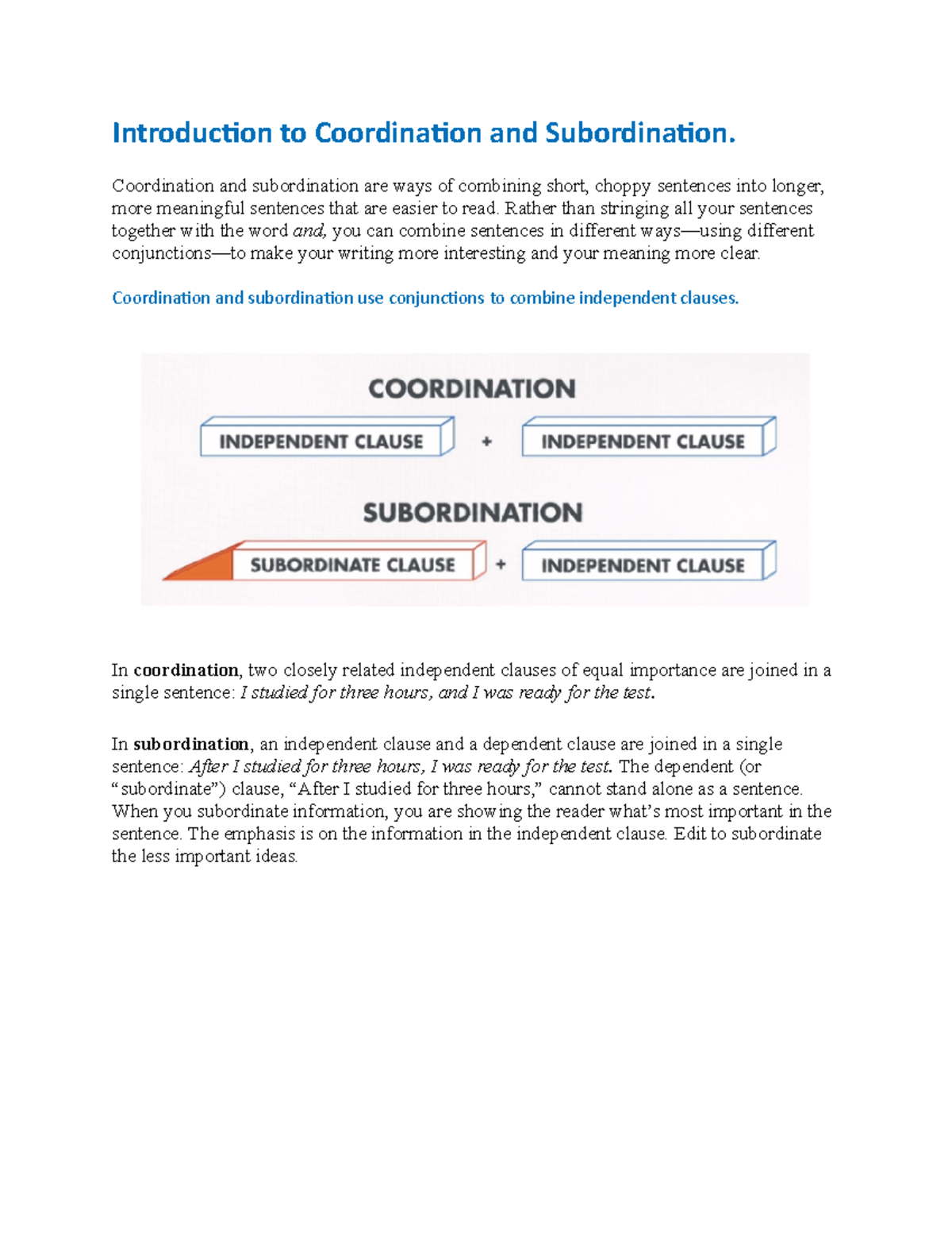 ENGL 210 - Introduction To Coordination And Subordination ...