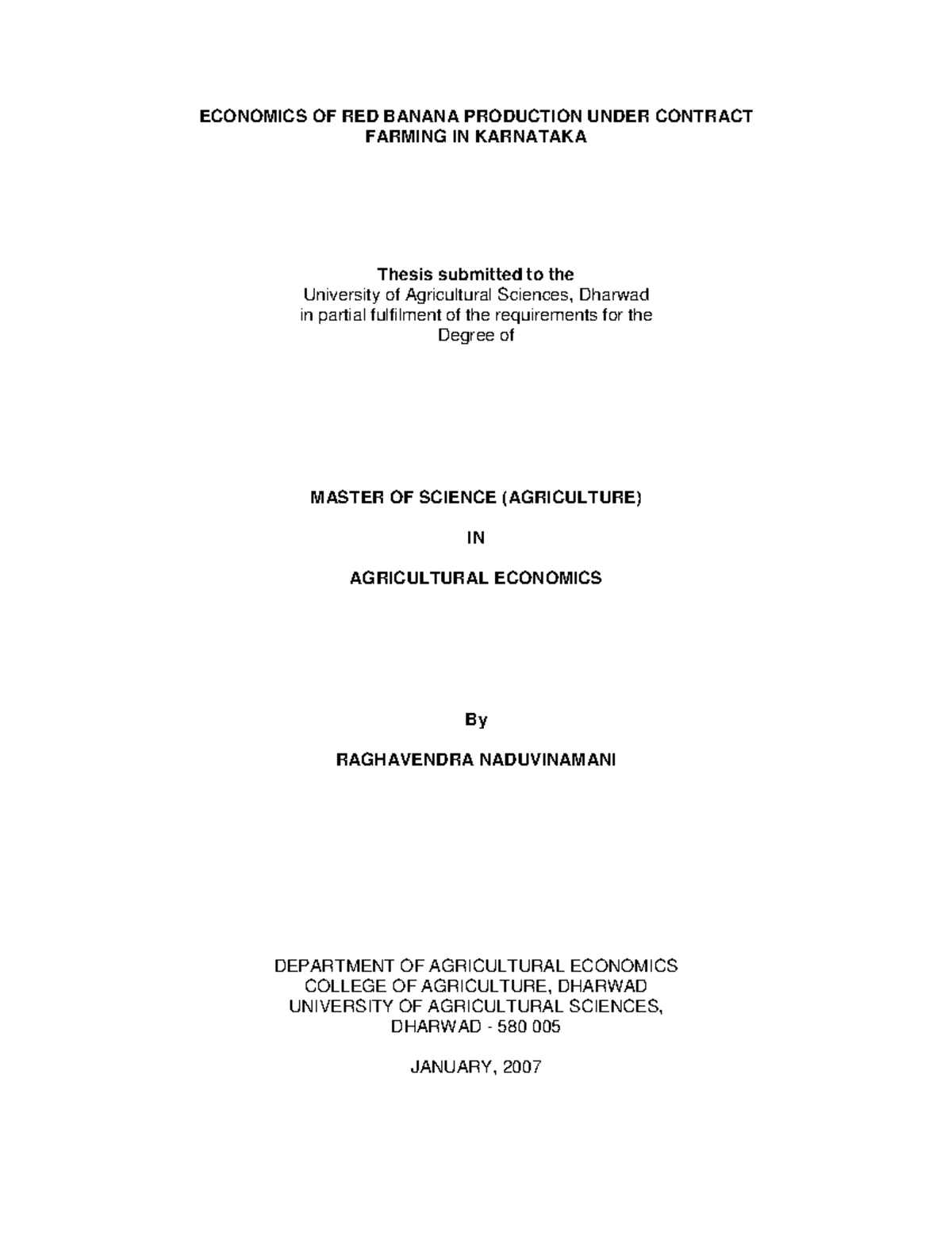 Contract Farming in Red Banana Thesis ECONOMICS OF RED BANANA