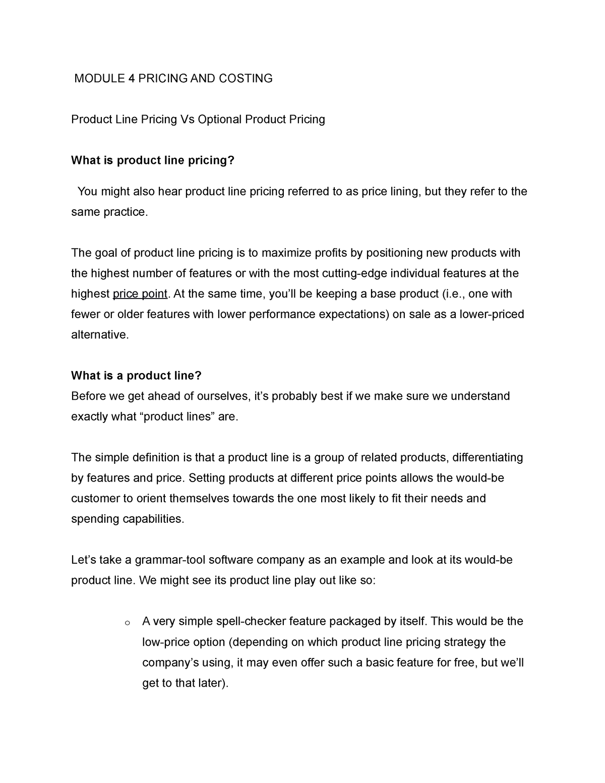 Module 4 Pricing AND Costing - MODULE 4 PRICING AND COSTING Product ...