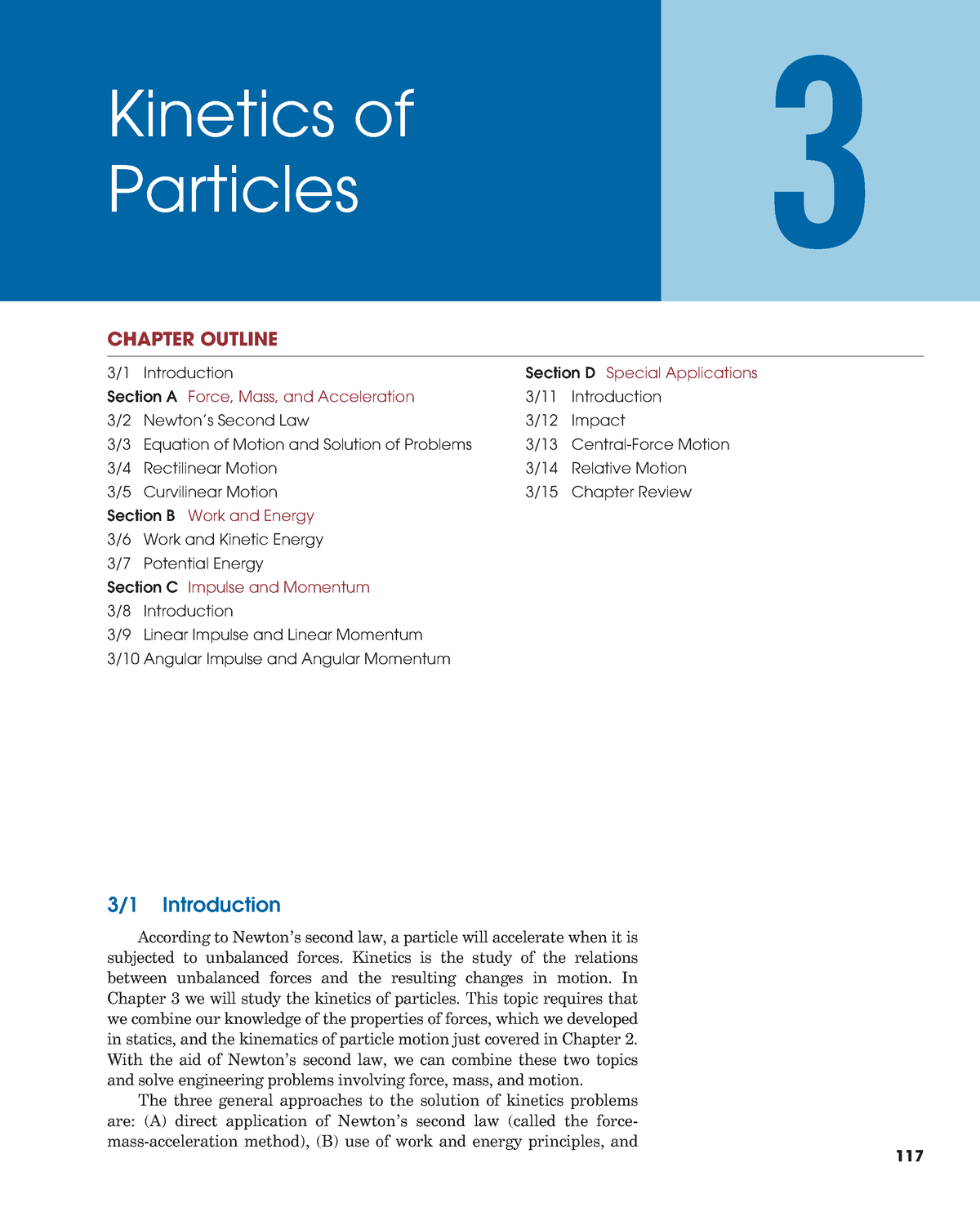 DYNAMICS OF PARTICLES- KINETICS OF PARTICLES - 117 3/1 Introduction ...