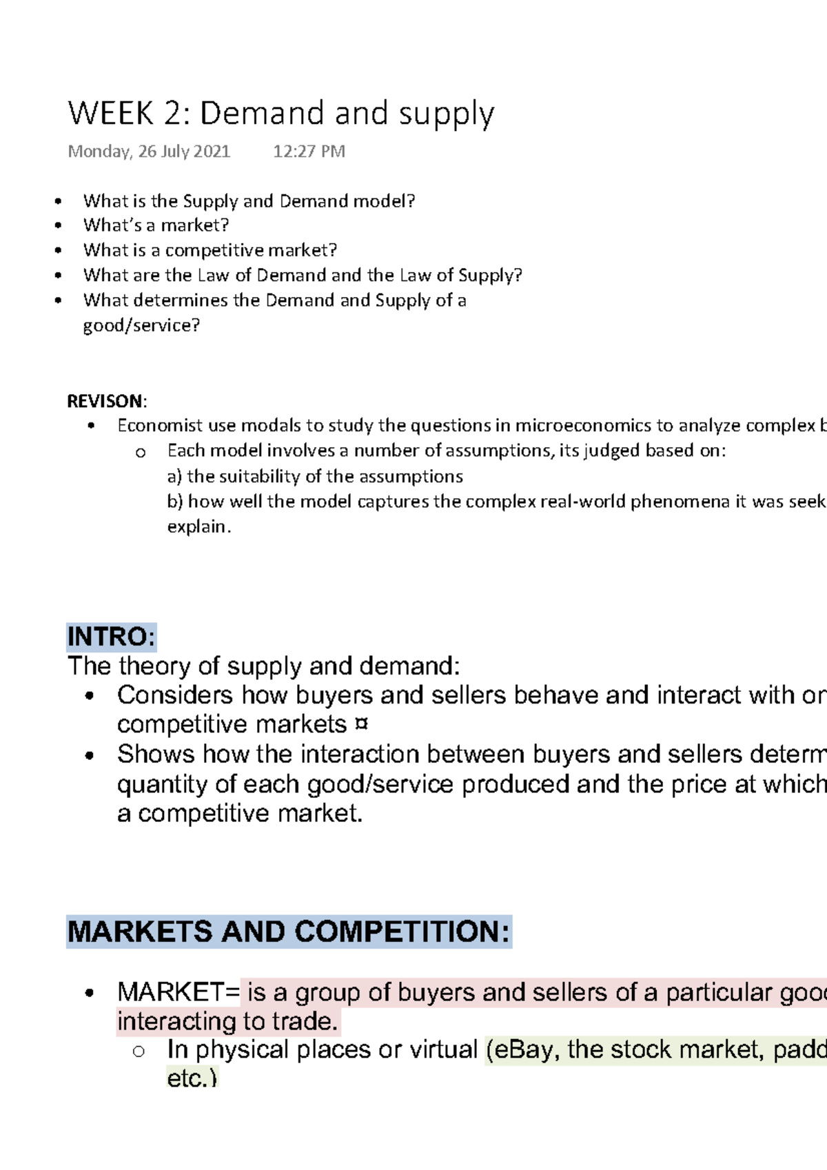 WEEK 2 Demand and supply - " What is the Supply and Demand model ...