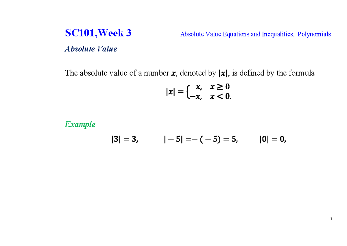 SC101-Week3-Notes - week3 - Absolute Value The absolute value of a ...