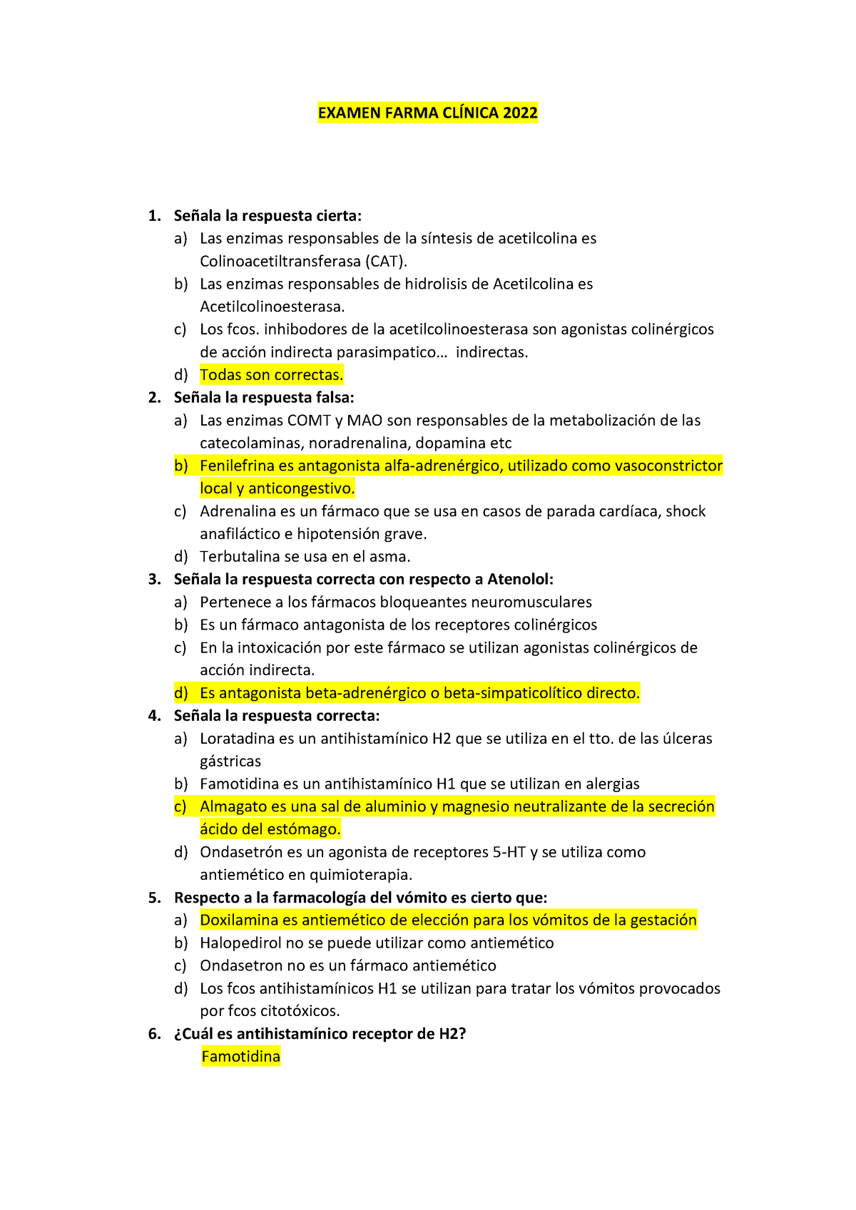 - Examen Farma Clínica 2022 - EXAMEN FARMA CLÍNICA 2022 Señala La ...