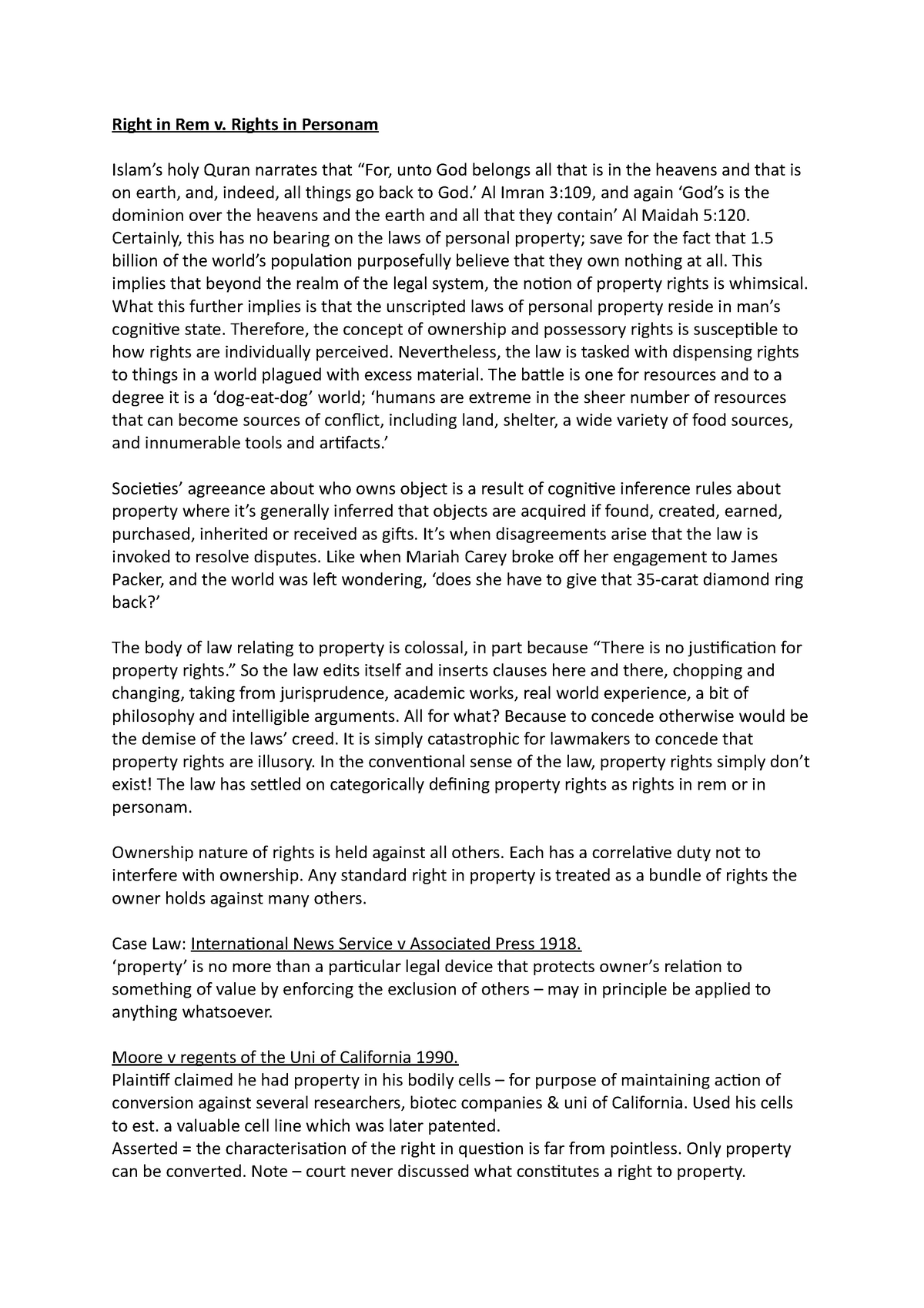 Rem V Personam Rights Lecture Notes 4 Right In Rem V Rights In