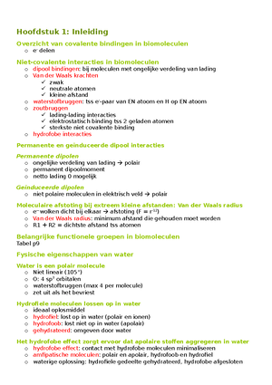 Hoofdstuk 1 Biomoleculen - Hoofdstuk 1 : Opbouw Van De Cel (introductie ...