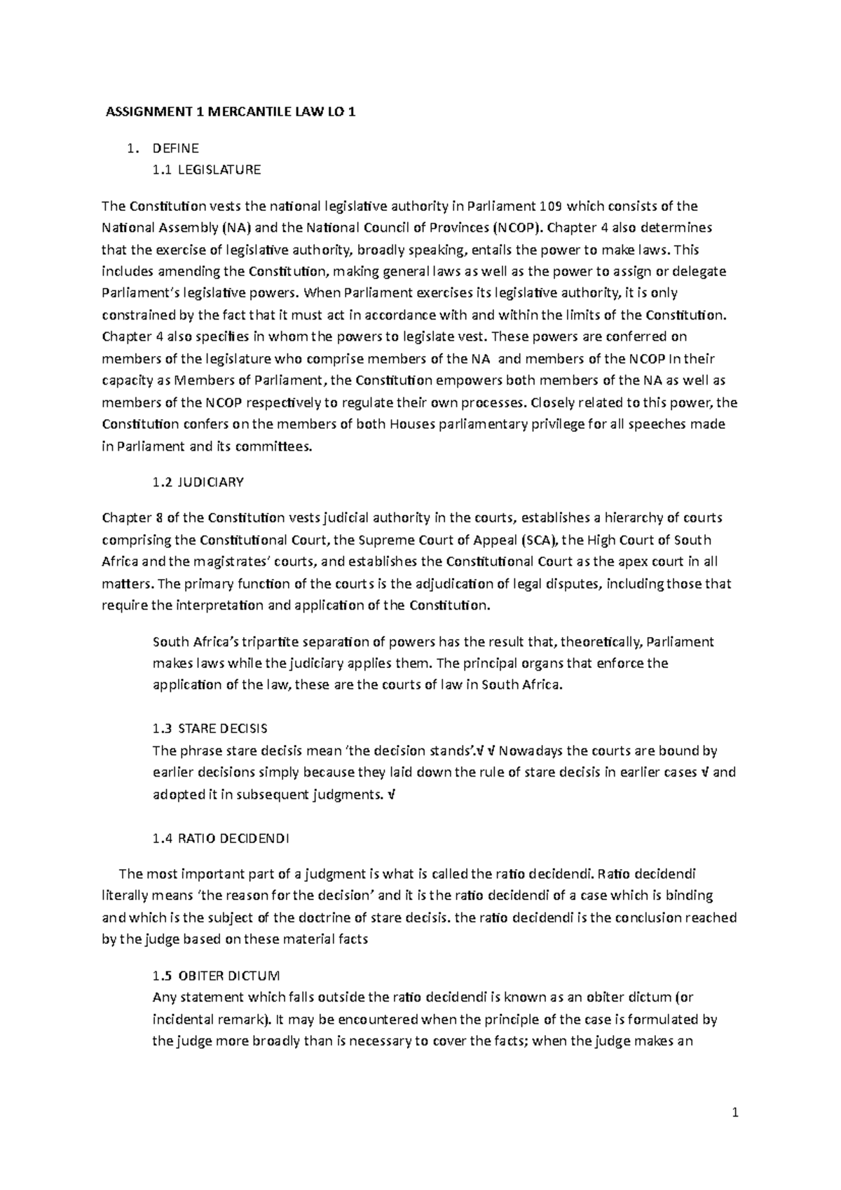 Mercantile Law 1 Study Unit 1 Study Notes FOR Wiseup - ASSIGNMENT 1 ...