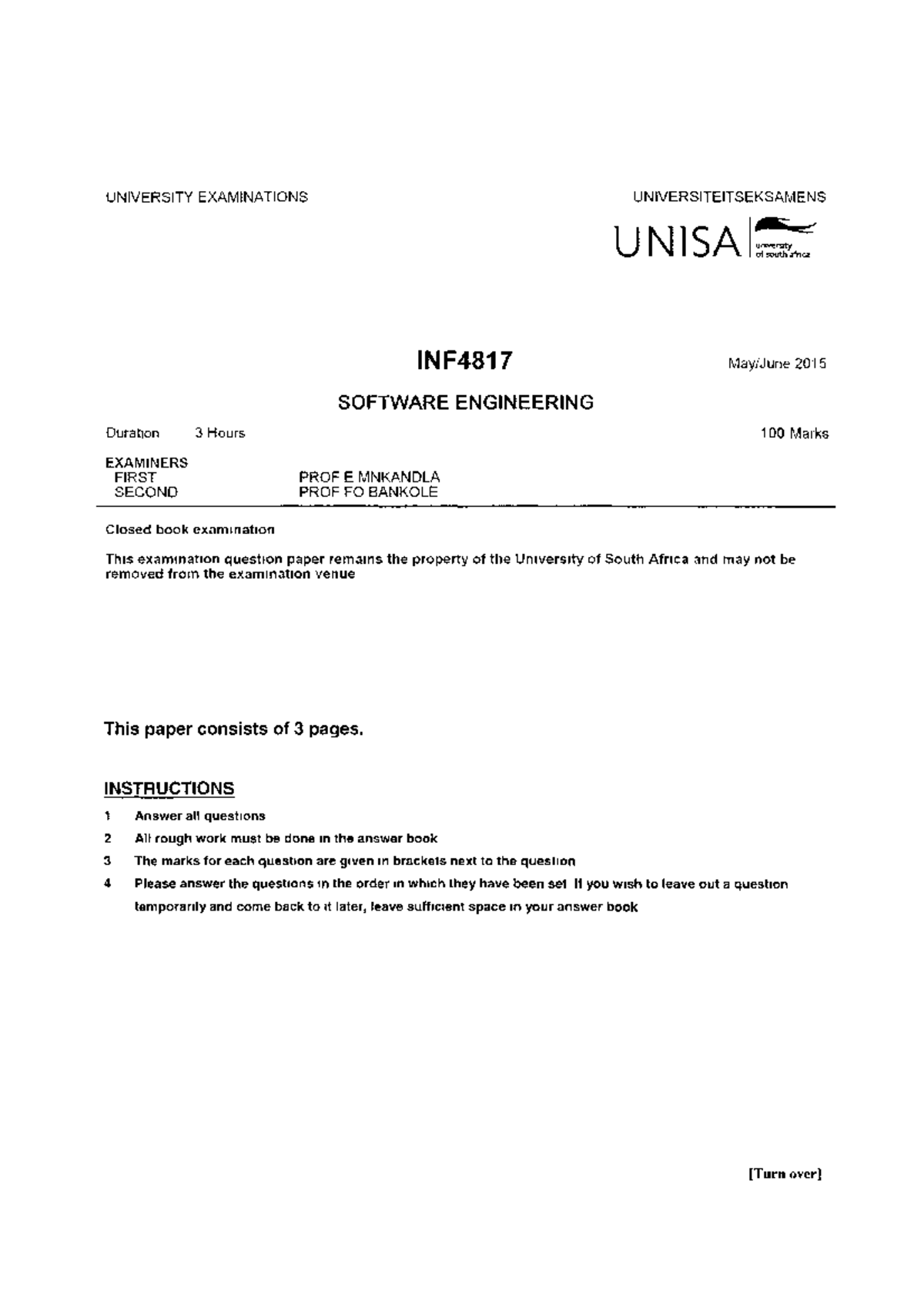 Exam 6 April 2015 Questions University Examinations Universiteitseksamens Unisa Unmrsny Studocu Exam 6 April 2015 Questions University Examinations Universiteitseksamens Unisa Unmrsny Studocu