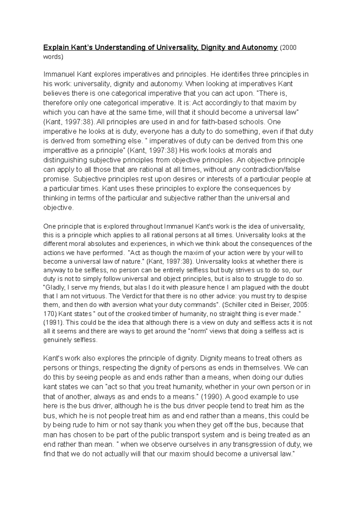 Untitled document - Lecture notes - Explain Kant’s Understanding of ...