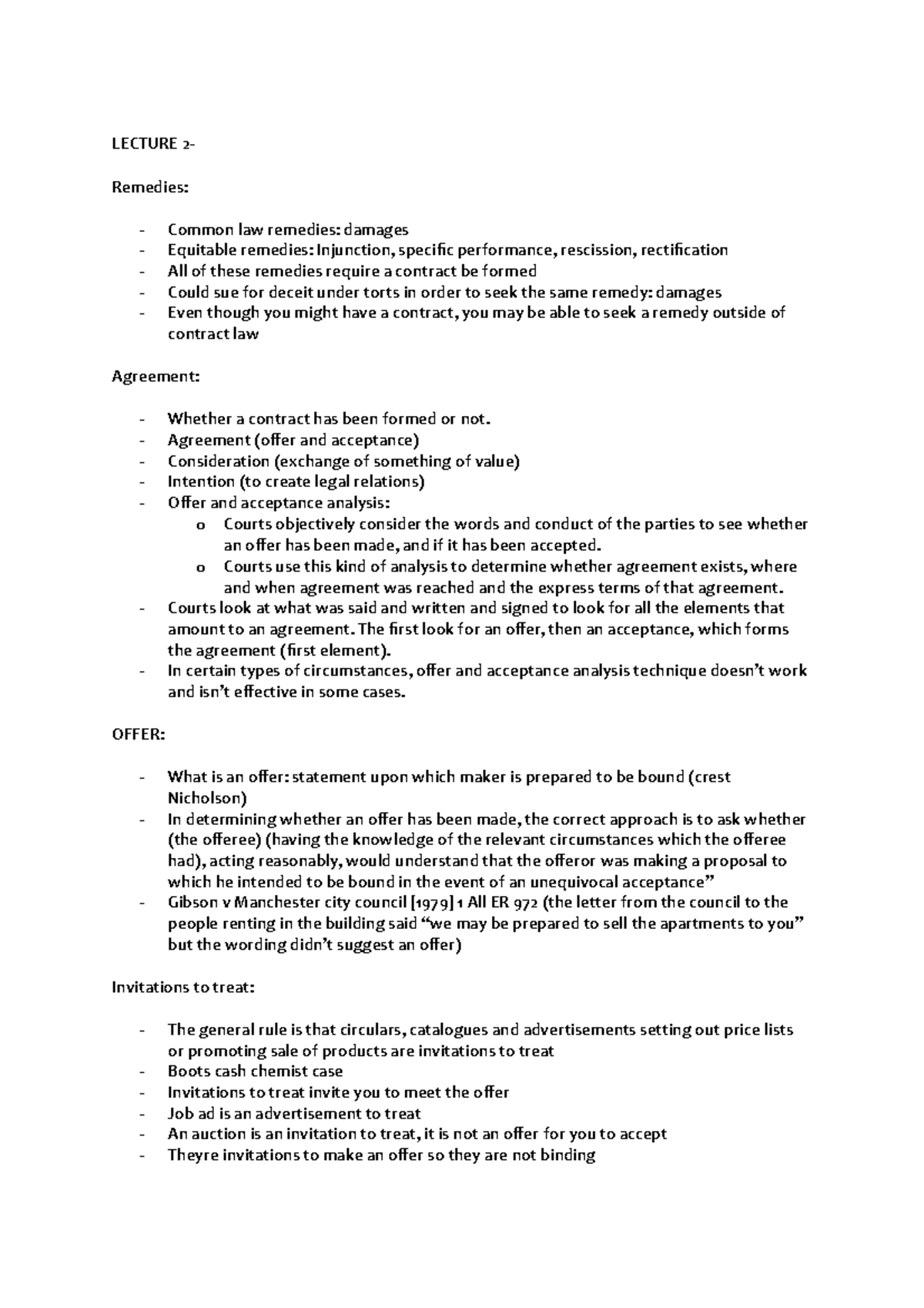 Week 2 Tutorial Questions - LECTURE 2- Remedies: Common law remedies ...