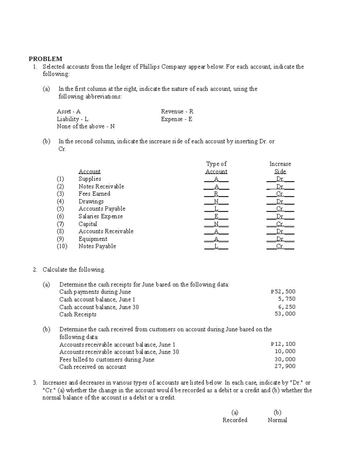 Sample Problems WITH Answers - PROBLEM Selected accounts from the ...