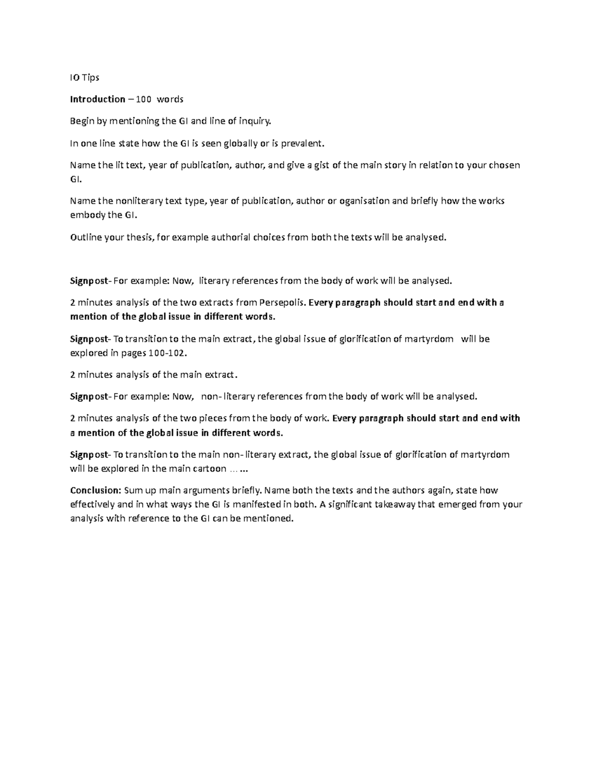 IO Tips - IO Tips Introduction – 100 words Begin by mentioning the GI ...