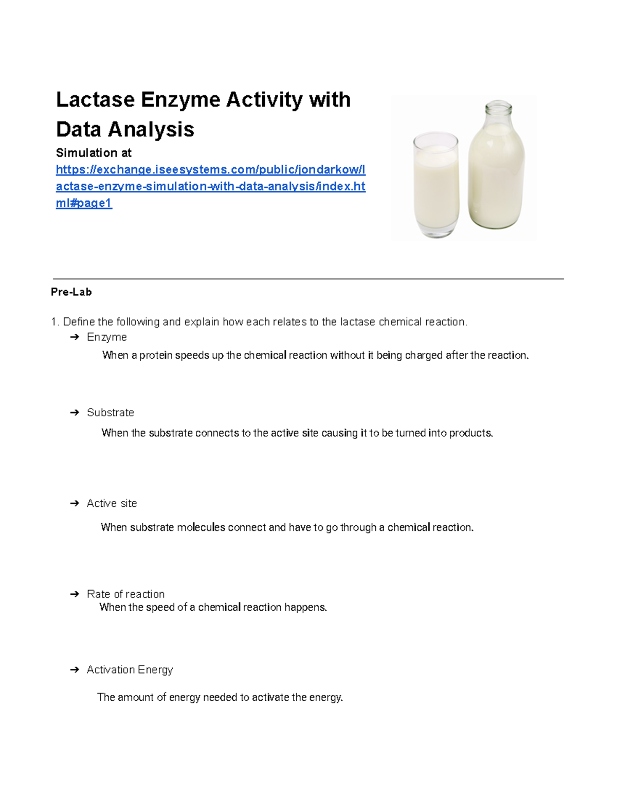 Jasmin Gurley 3 Lactase Lab Lactase Enzyme Activity with Data