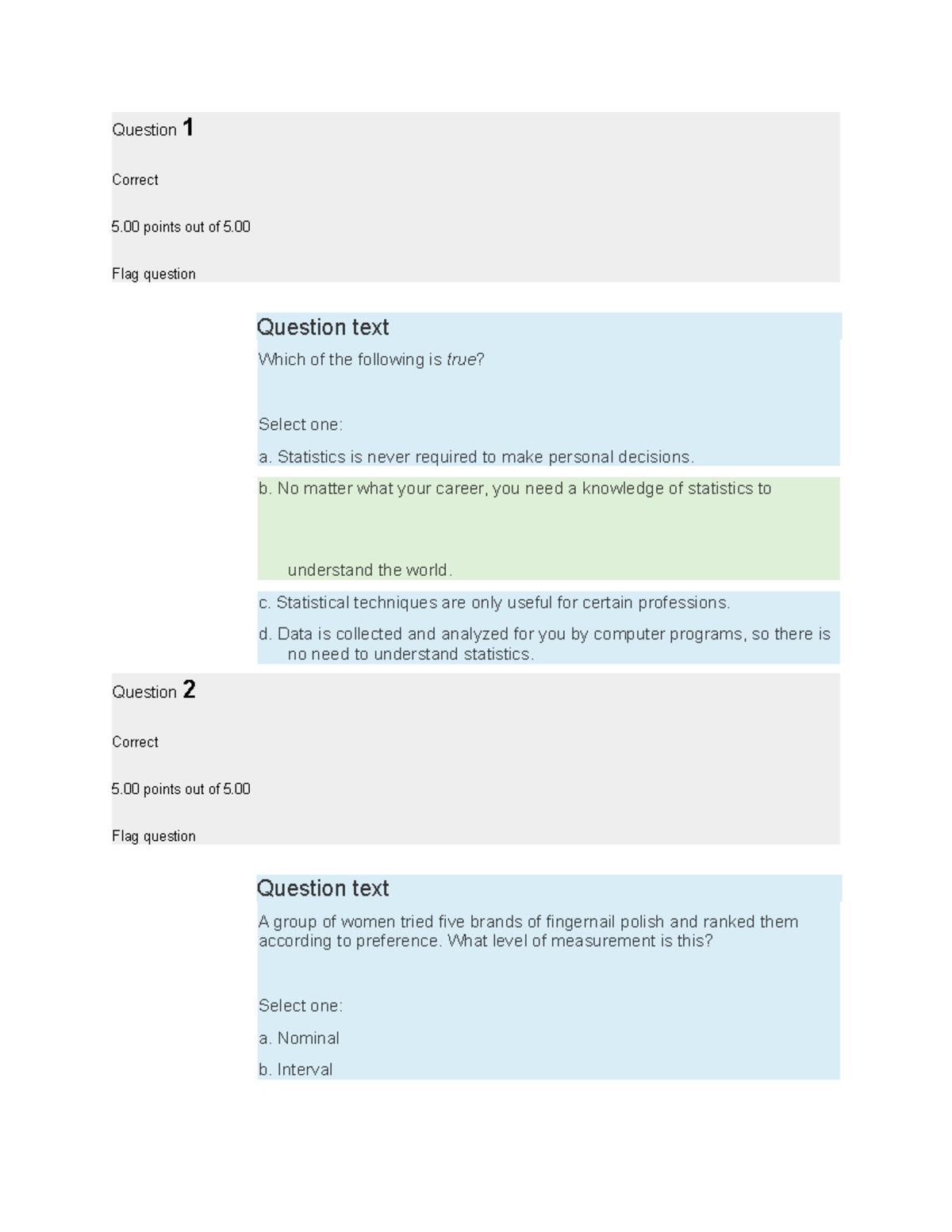 MAT 150 Straighterline Bus Stat Quiz 1 - Question 1 Correct 5 points ...