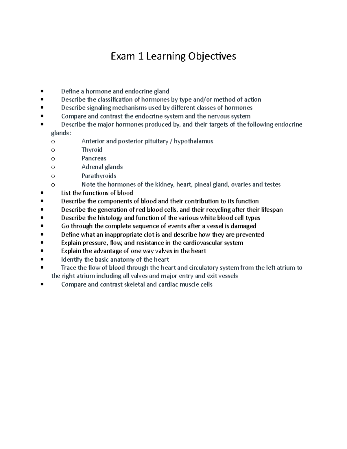 Exam 1 Learning Objectives Human Anatomy & Physiolofy - Exam 1 Learning ...
