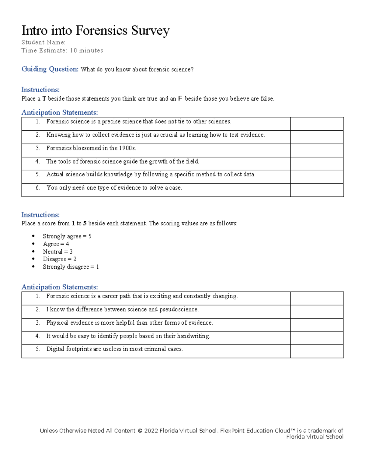 Forensic science survey - Intro into Forensics Survey Student Name ...