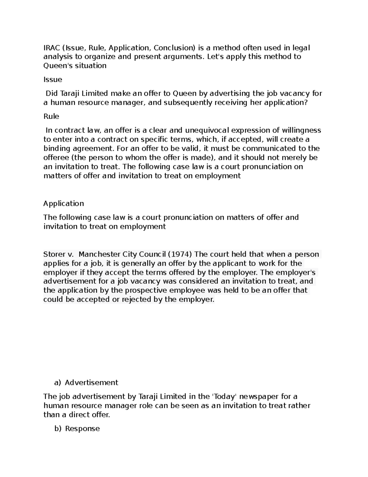 IRAC Mtd - Irac - IRAC (Issue, Rule, Application, Conclusion) Is A ...