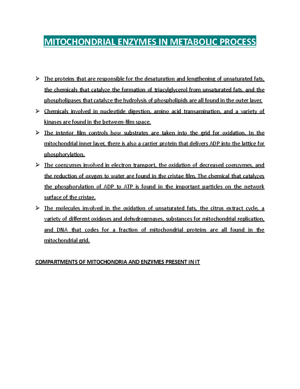 Mitochondrial Enzymes IN Metabolic Process - MITOCHONDRIAL ENZYMES IN ...