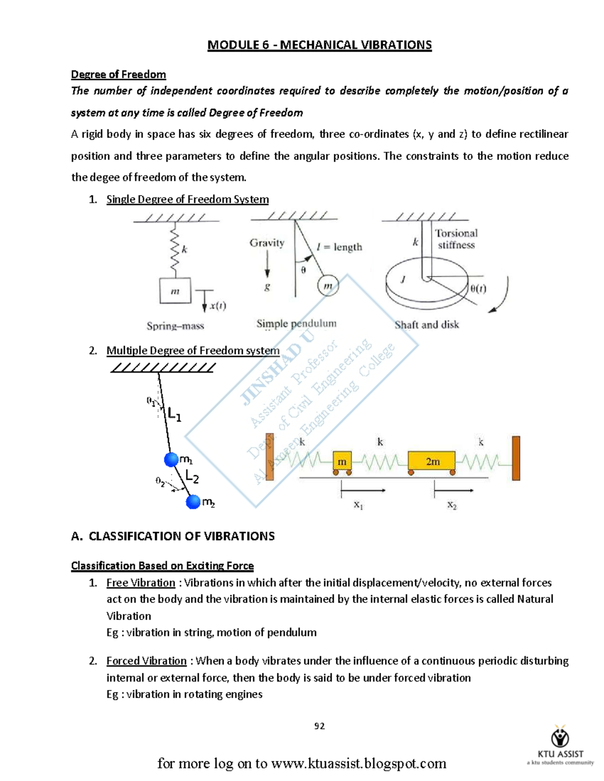 Mechanics Module 5 Vibration - 92 MODULE 6 - MECHANICAL VIBRATIONS ...