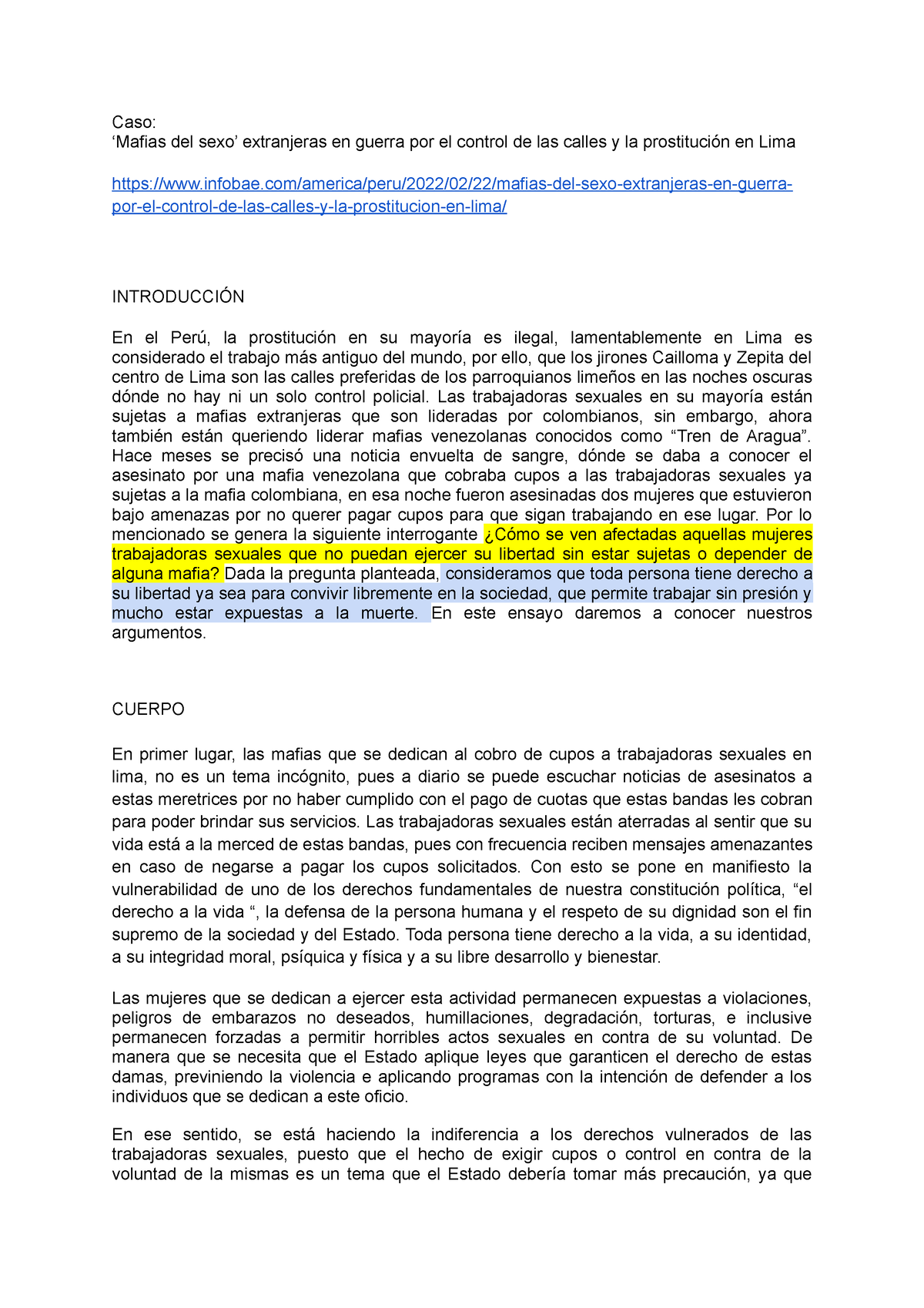 Tarea Académica 1 Parte 1 Ensayo Caso ‘mafias Del Sexo Extranjeras En Guerra Por El 6925