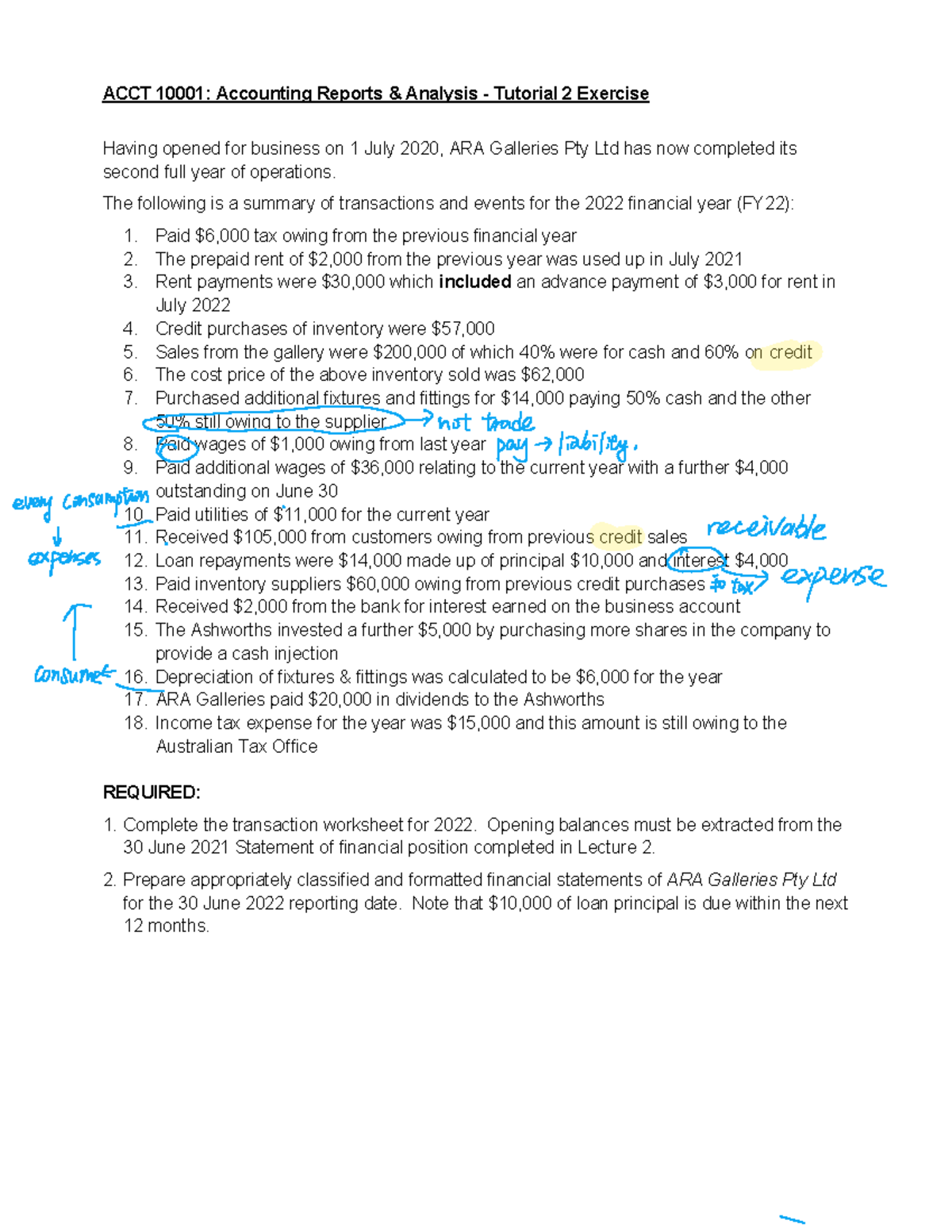 Tutorial+2 - ACCT 10001: Accounting Reports & Analysis - Tutorial 2 ...