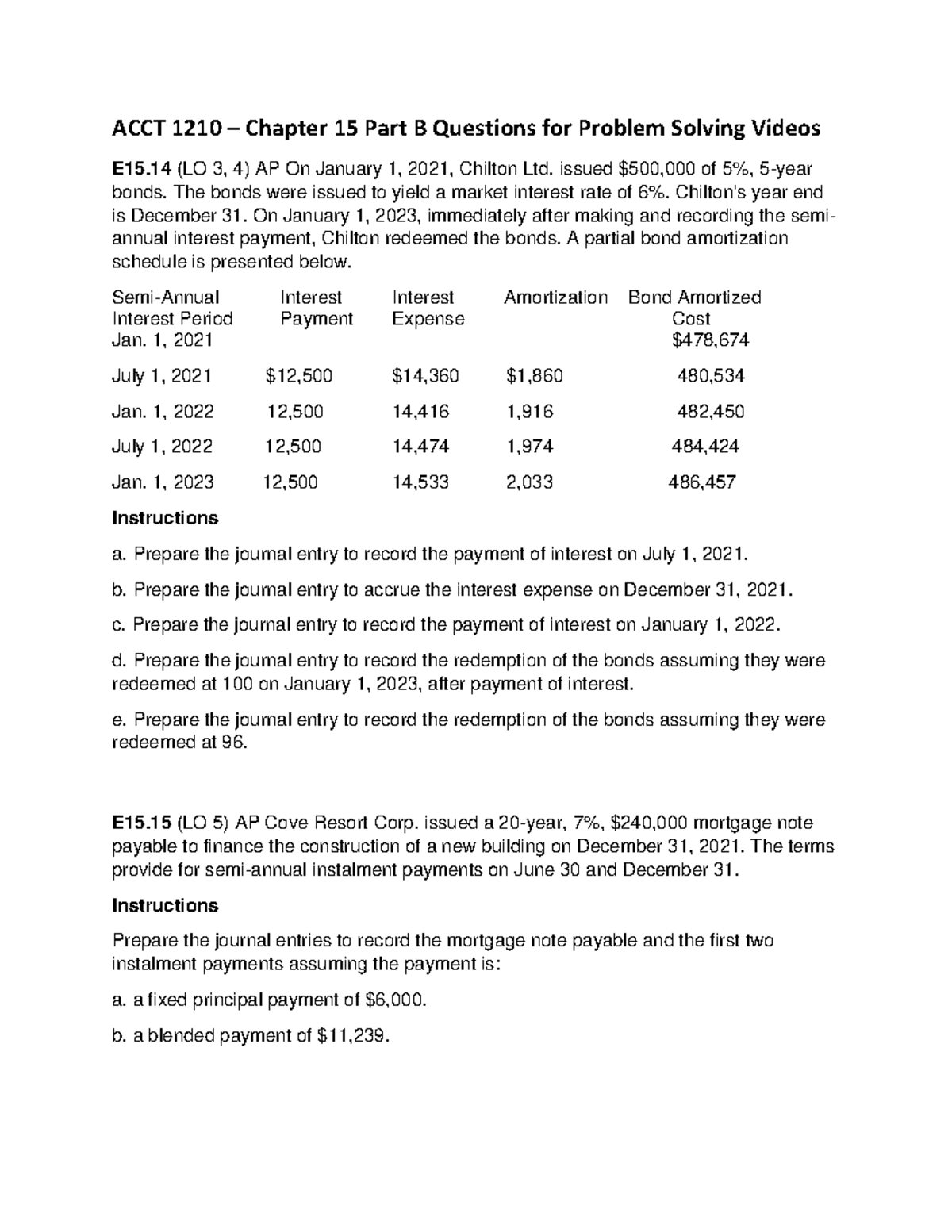 Extra Questions For Chapter 15 Part B ACCT 1210 Chapter 15 Part B 