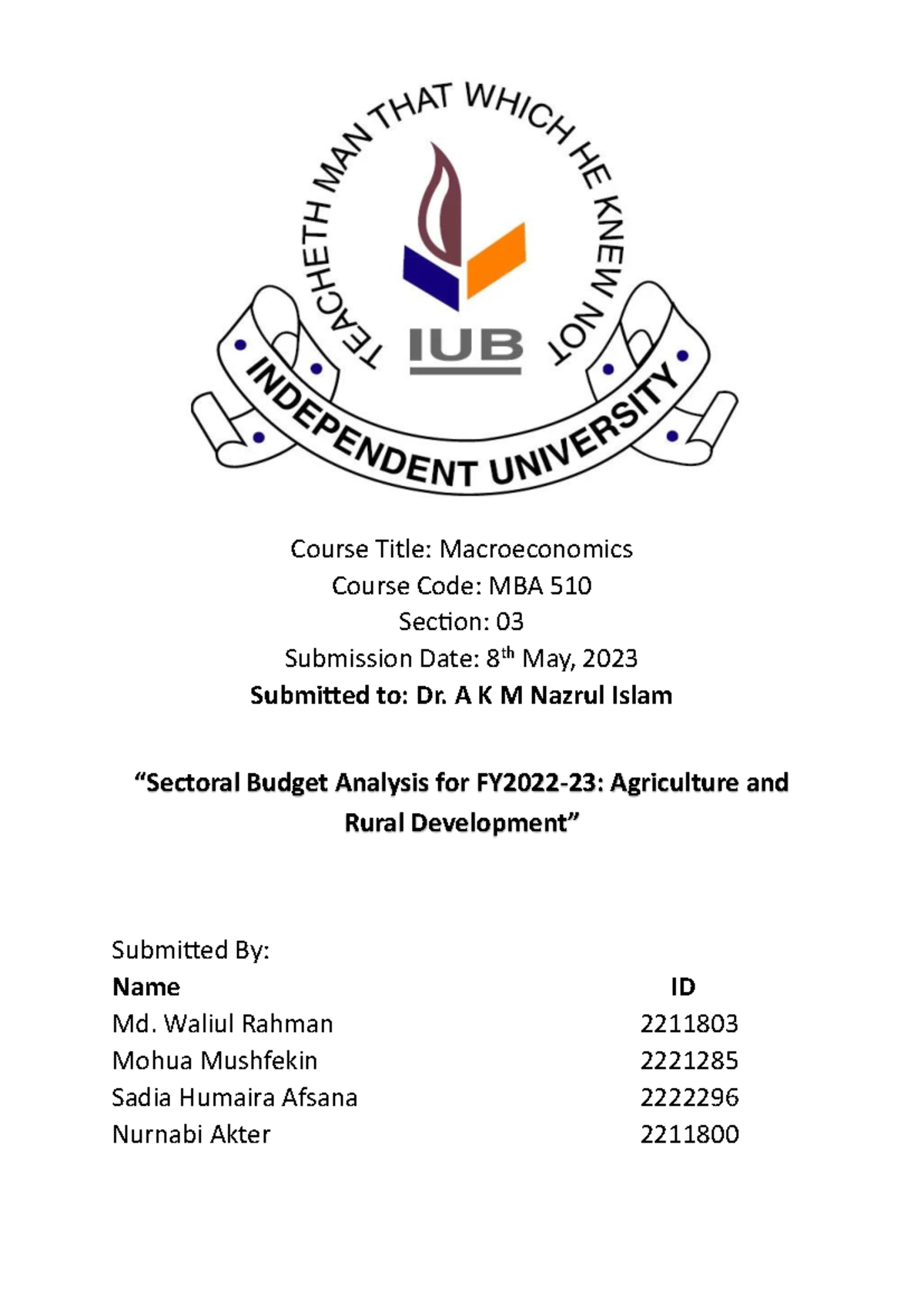 Sectoral Budget Analysis for FY 2022-23 (Agriculture and Rural ...