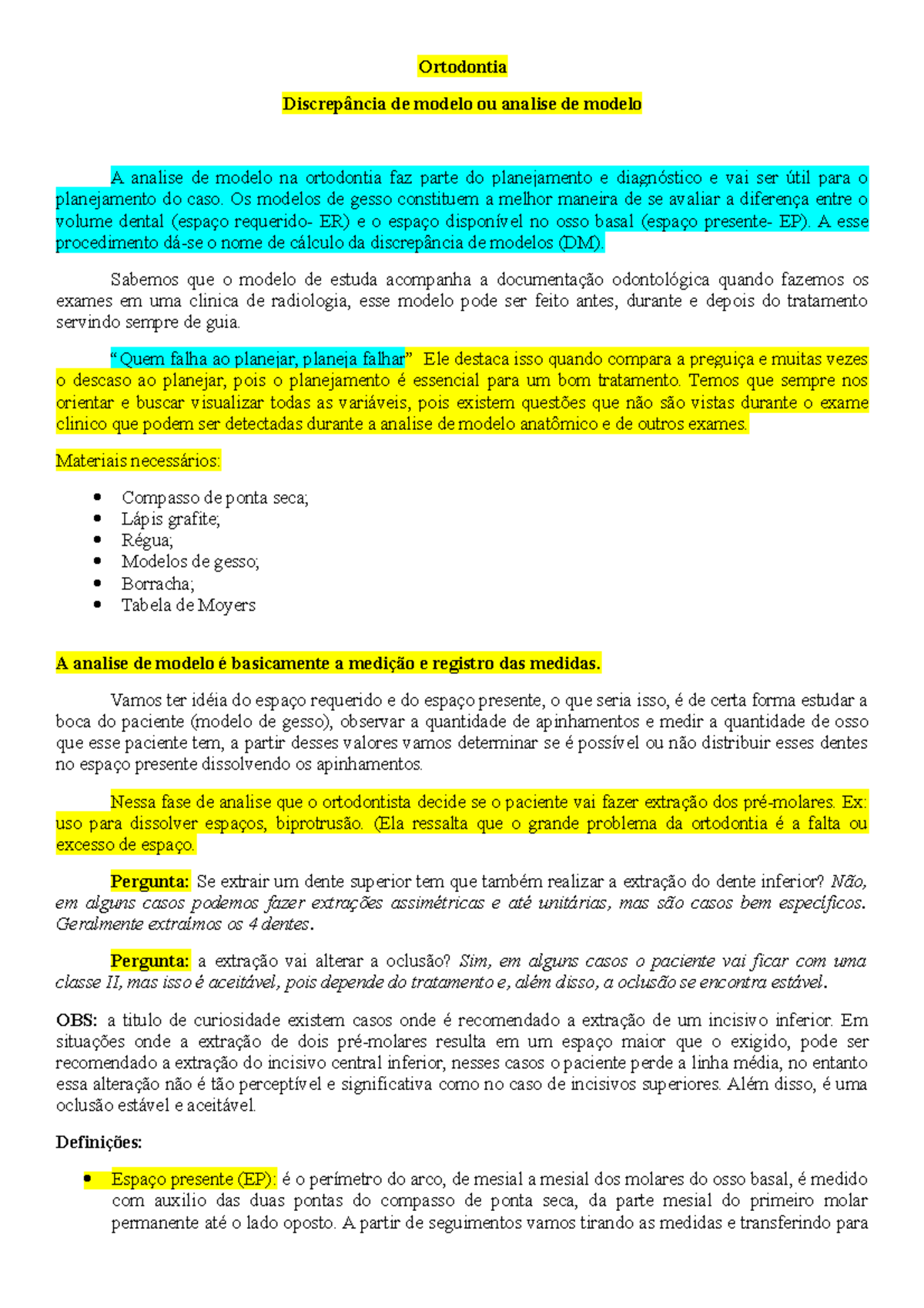 Discrepância de Modelo- Ortodontia - Ortodontia de modelo ou analise de  modelo A analise de modelo - Studocu