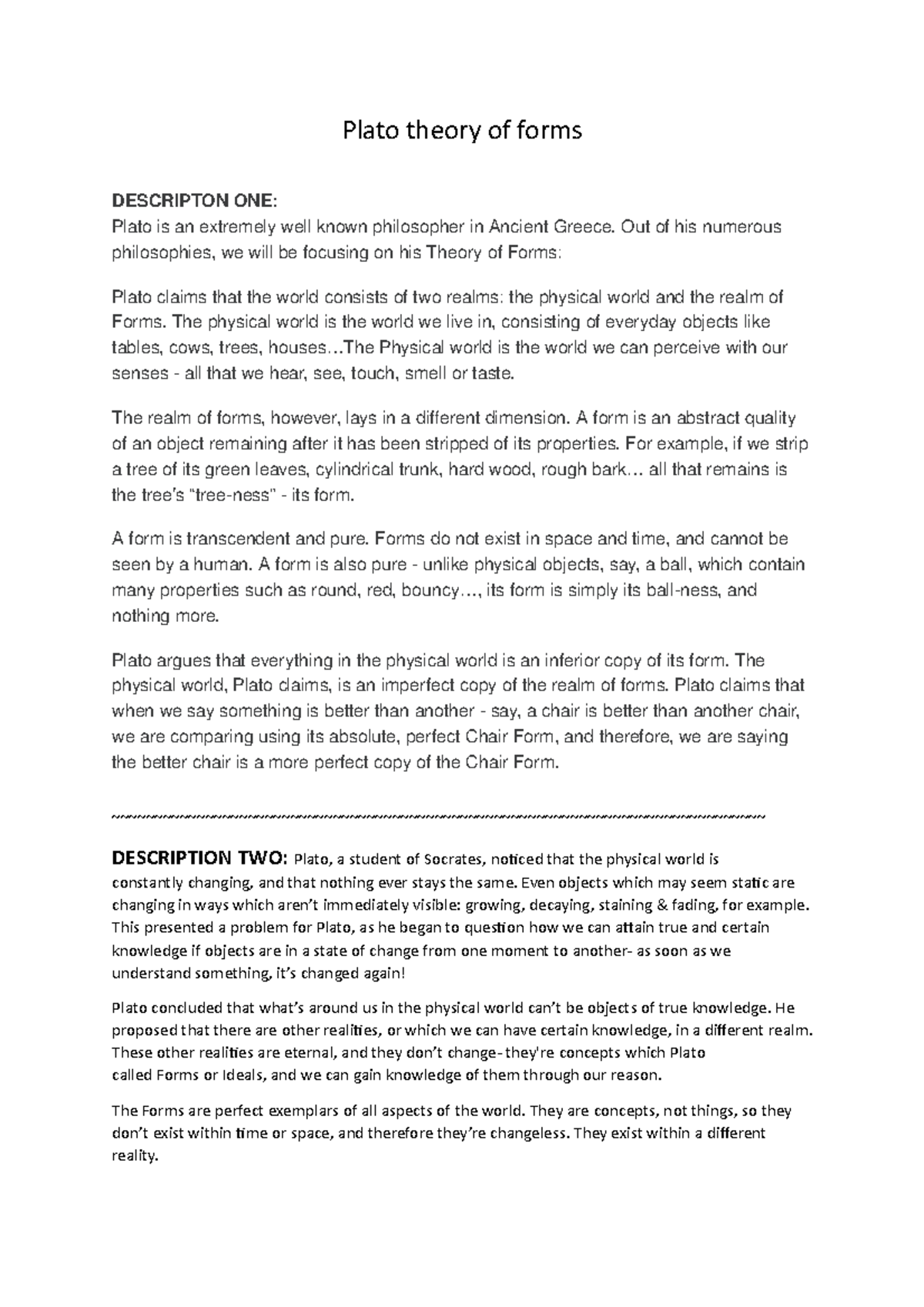 Theory OF Forms Lecture notes 67 Plato theory of forms DESCRIPTON