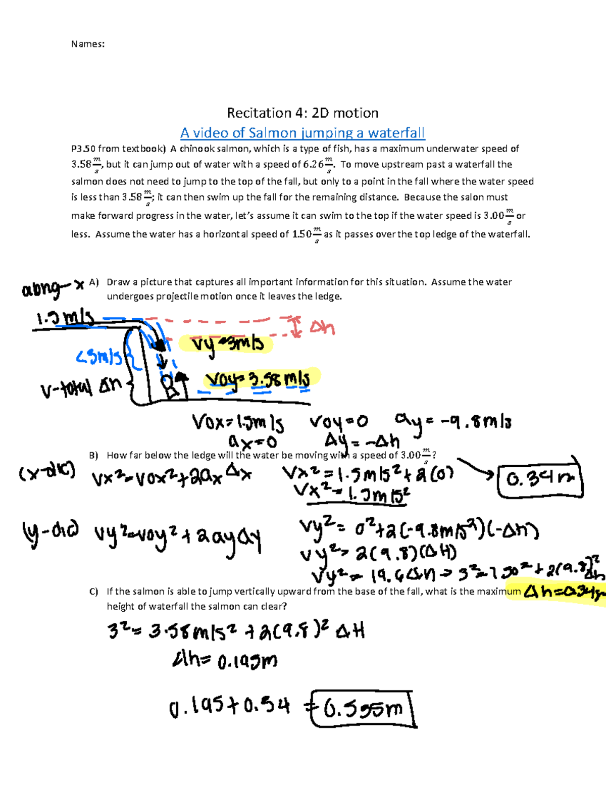 Recitation+4-+2D+motion - Names: Recitation 4: 2D motion A video of ...