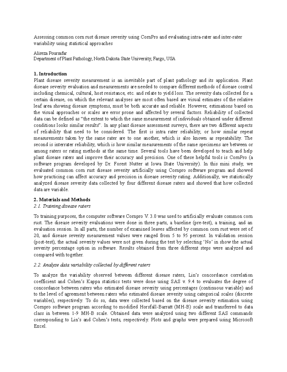 Lab 3 and 4 - lectures and assignments - Assessing common corn rust ...