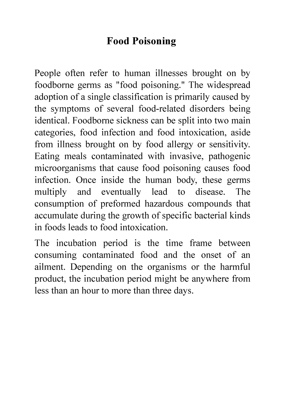 essay about food poison