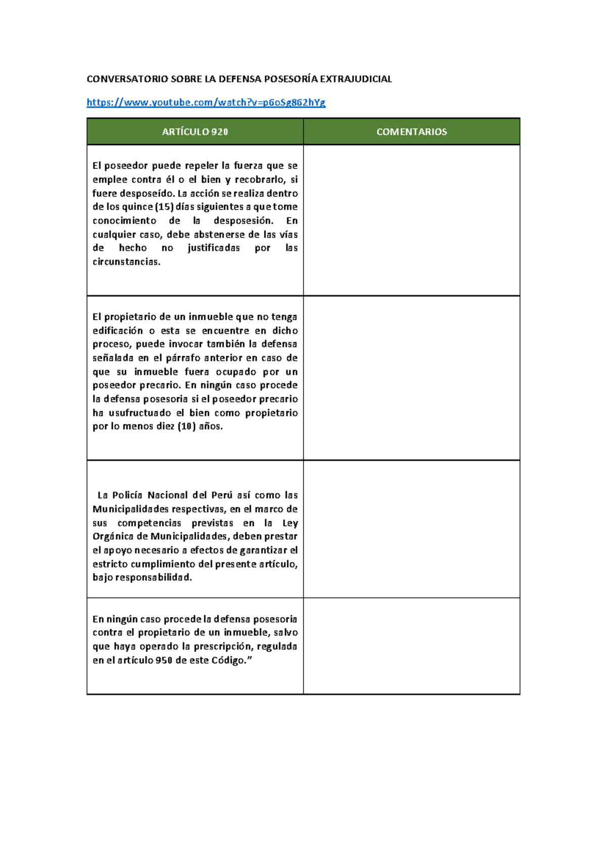 ART 920 DEL Código Civil - CONVERSATORIO SOBRE LA DEFENSA POSESORÍA ...
