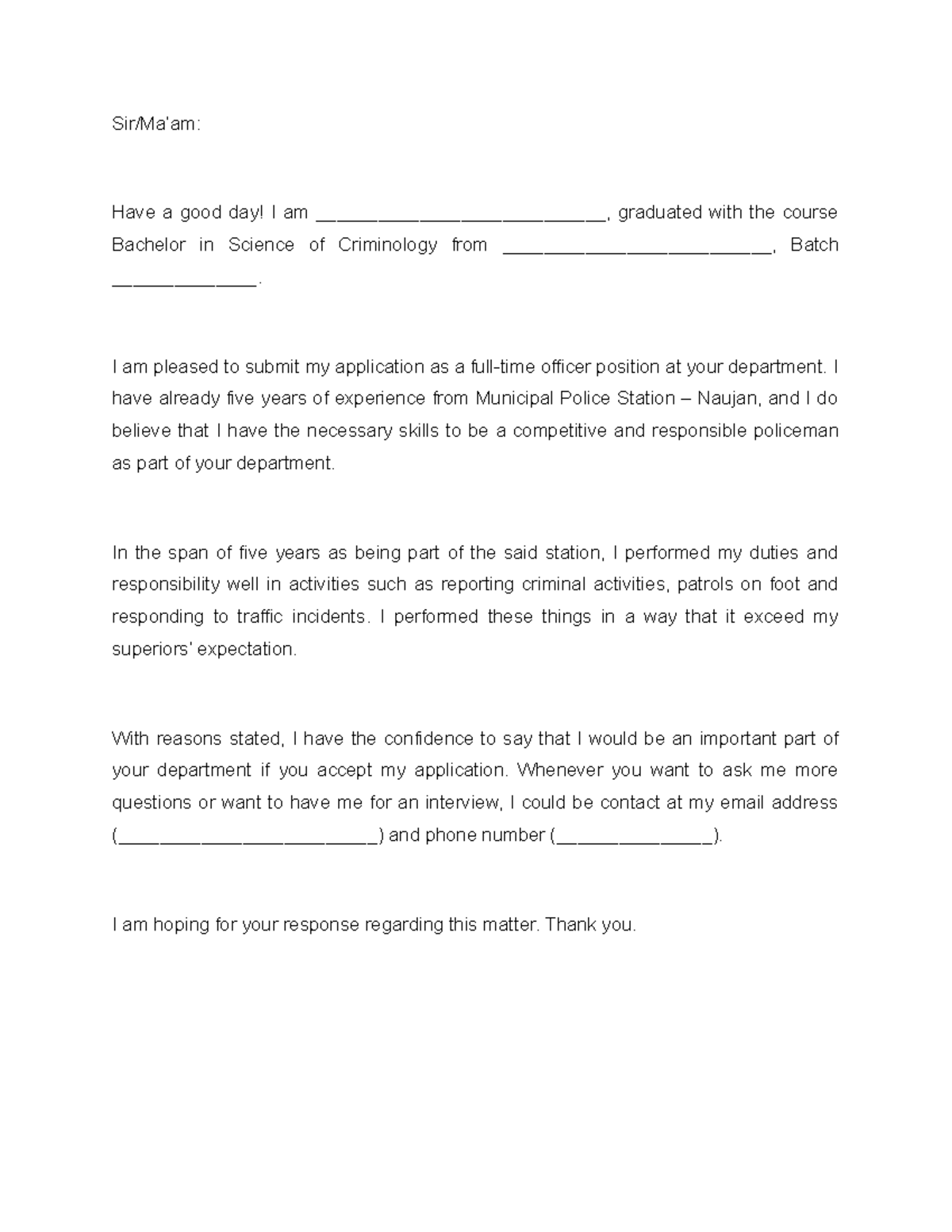 Job Application Letter Sample For Criminology Applica - vrogue.co